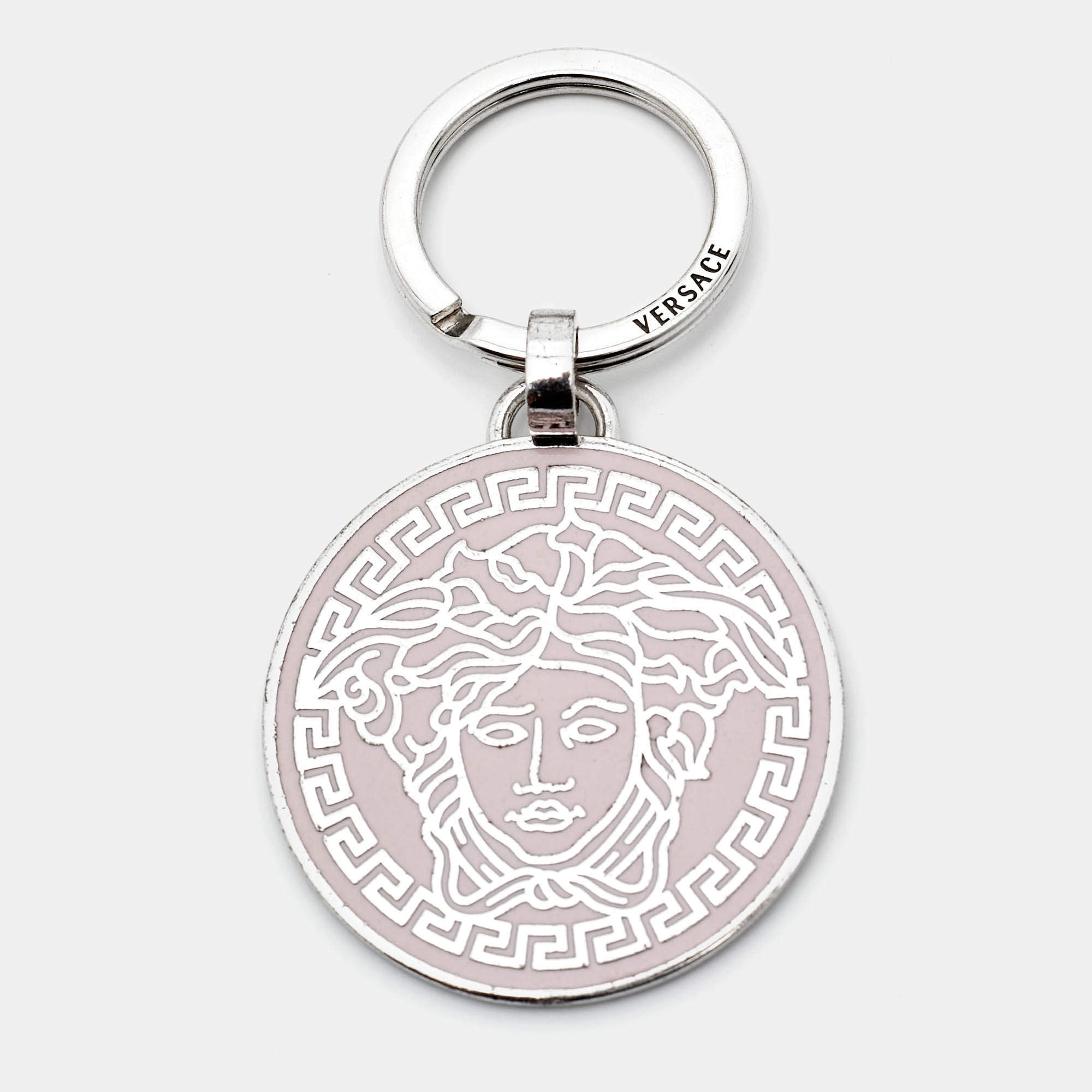Pre Owned Versace Medusa Enamel Silver Tone Keyring