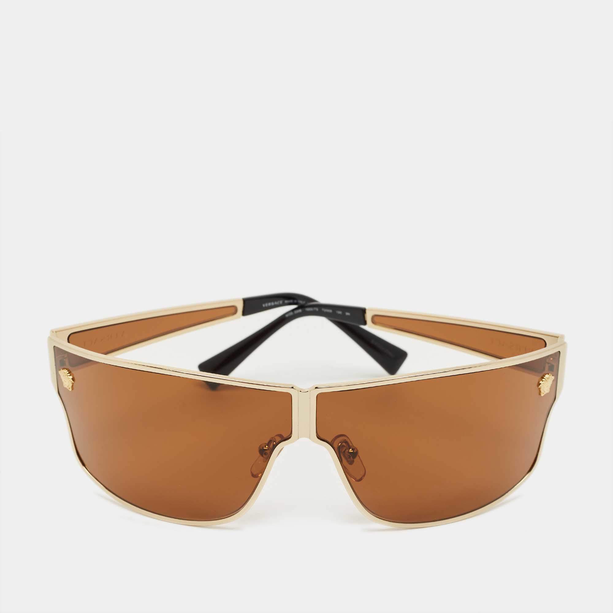 Pre Owned Versace Brown MOD 2206 Medusa Shield Sunglasses