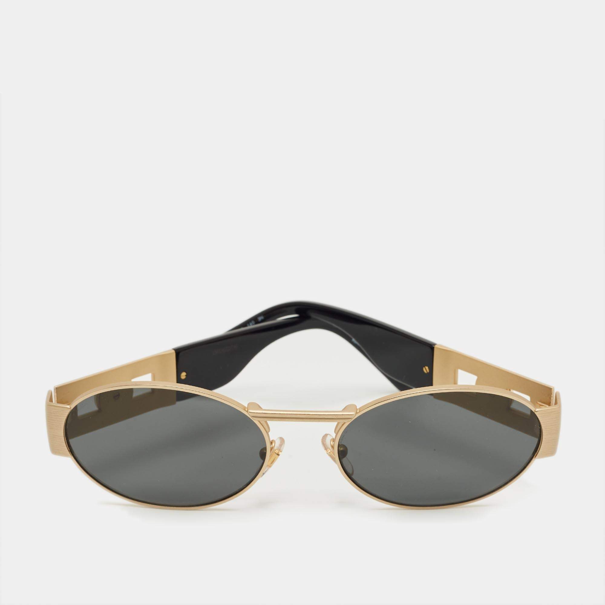 Pre Owned Versace Black/Gold Tone MOD2264 Medusa Oval  Sunglasses