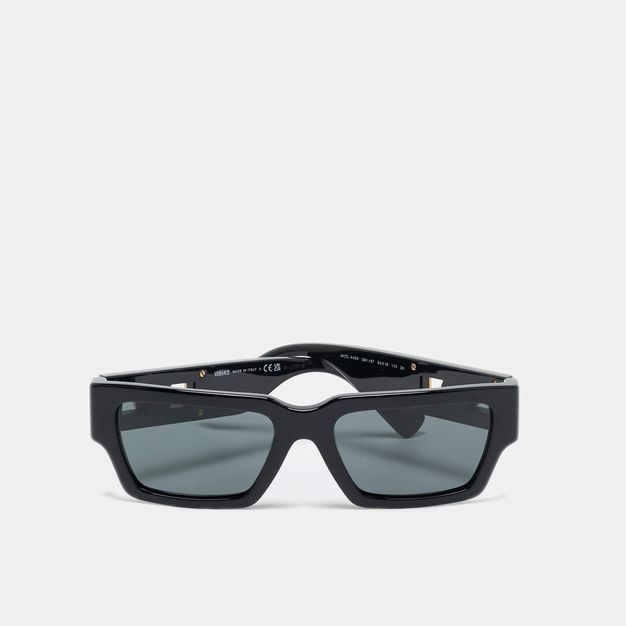 Pre Owned Versace Black MOD 4459 Medusa Deco Rectangle Sunglasses