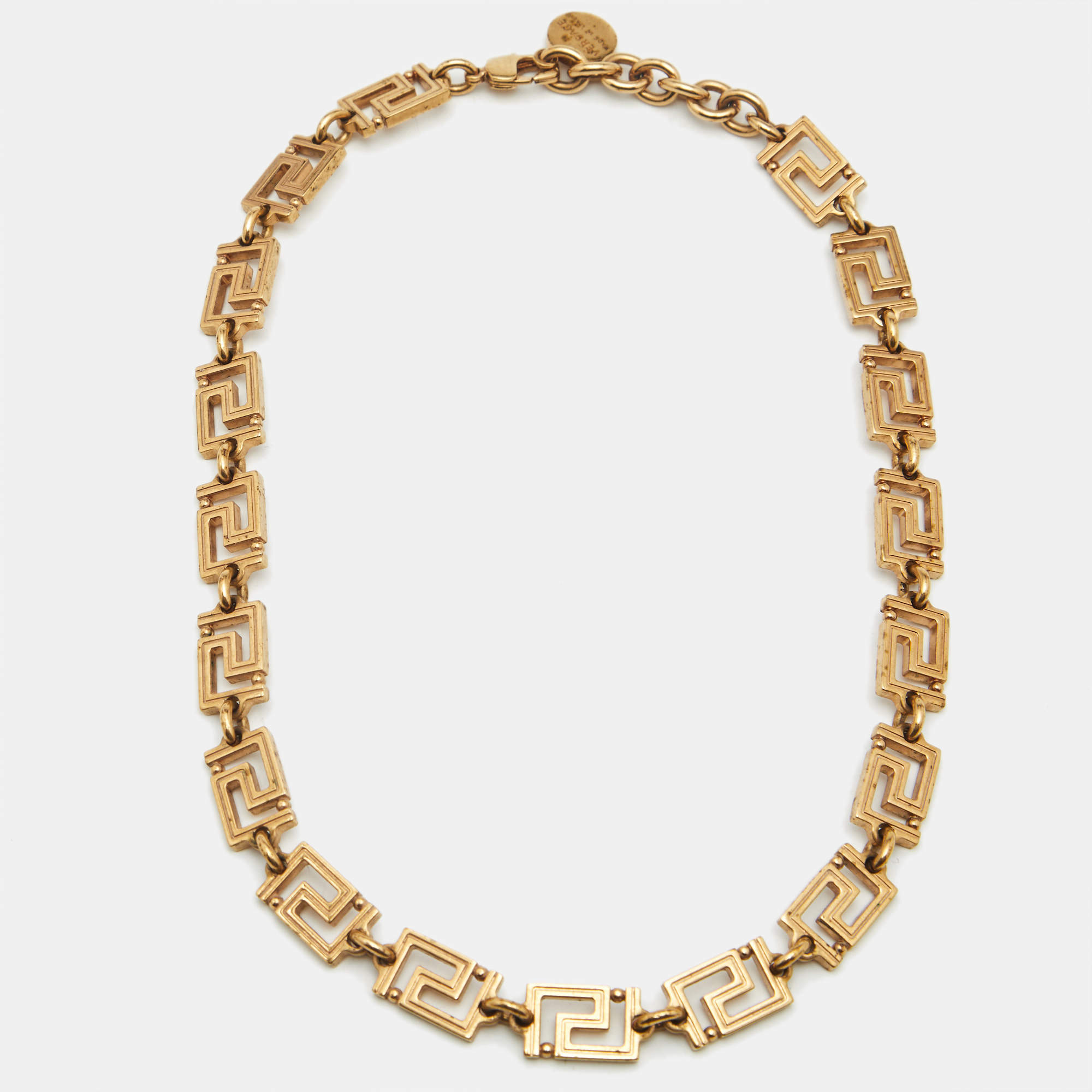 Pre Owned Versace Greca Gold Tone Necklace