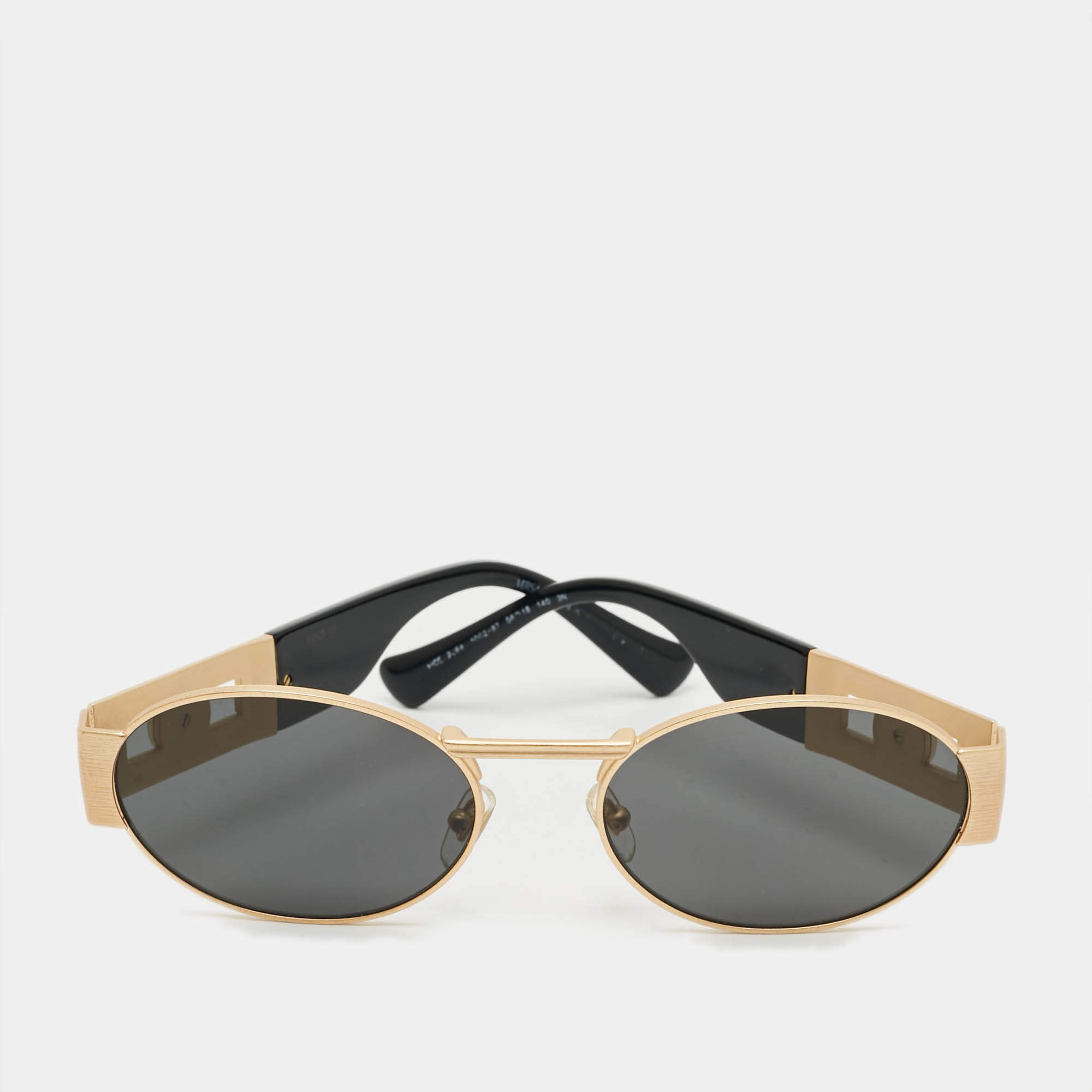 Pre Owned Versace Black/Gold Tone MOD 2264 Oval Sunglasses