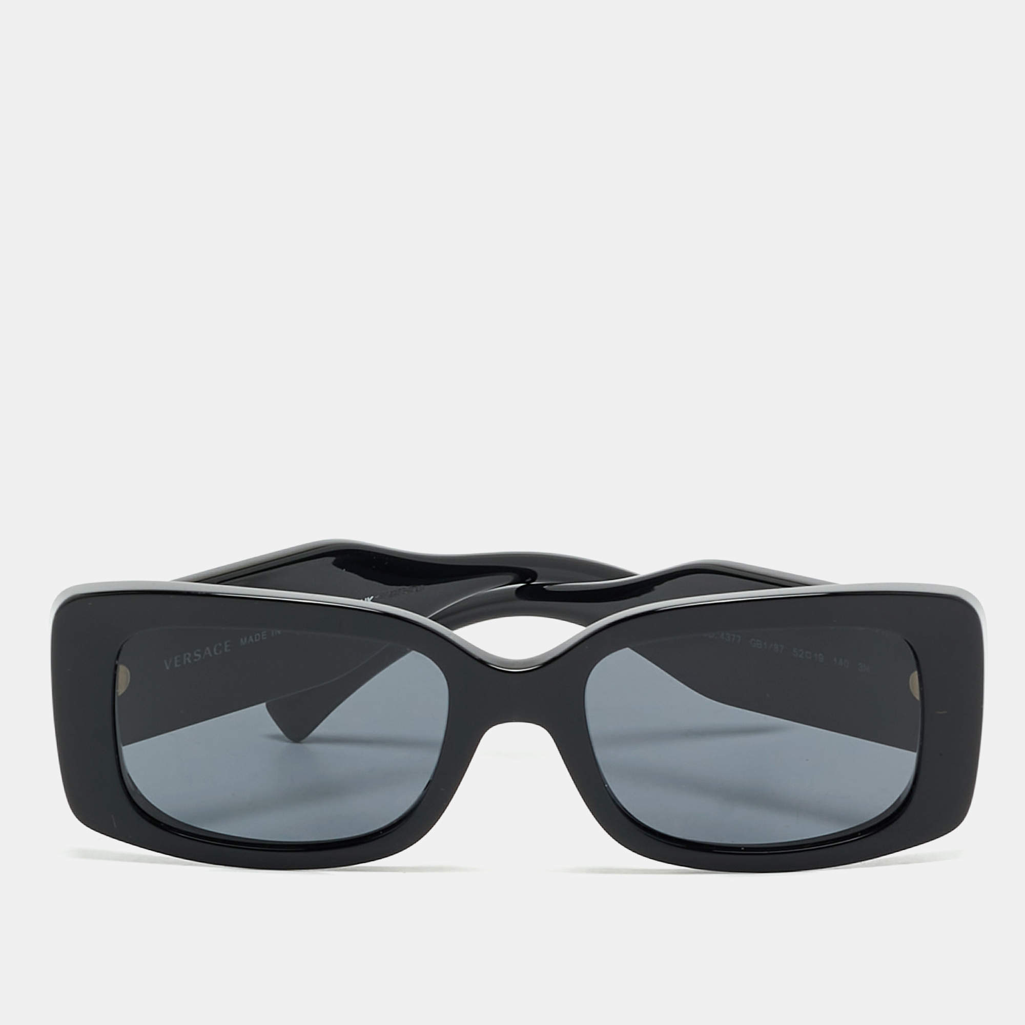 Pre Owned Versace Black MOD 4377 Logo Frame Rectangle Sunglasses