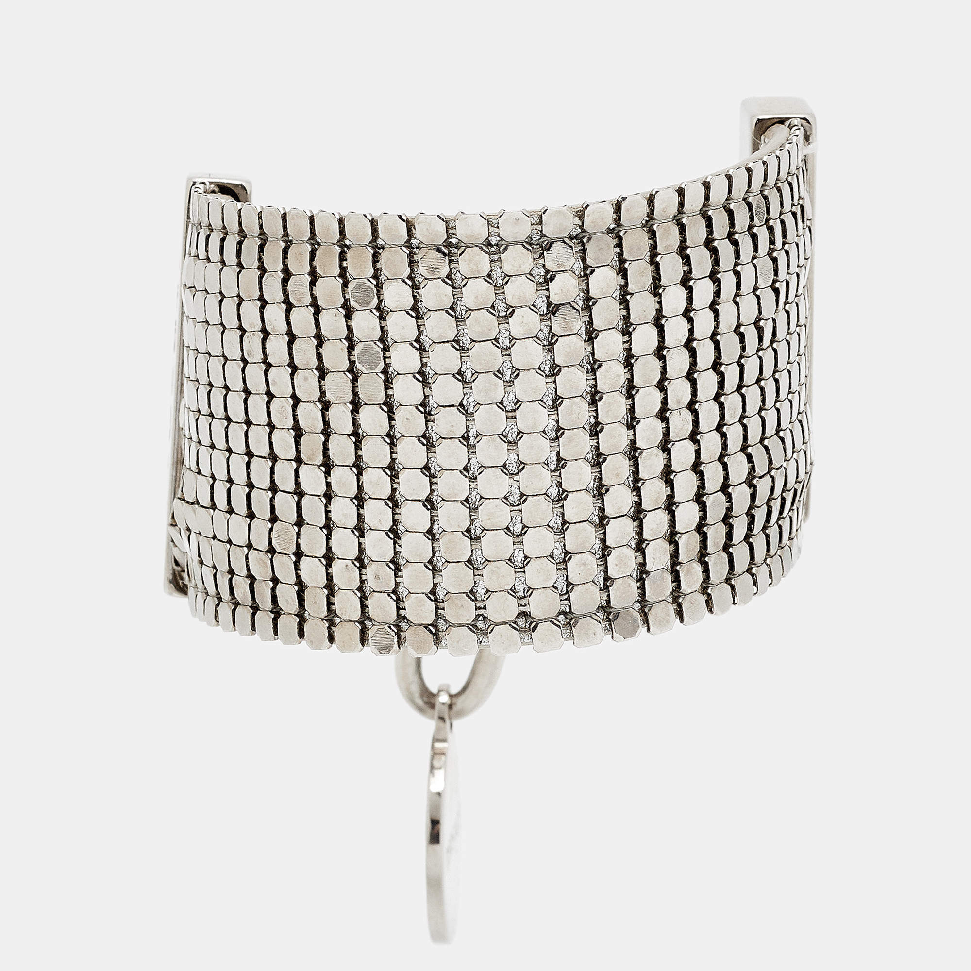 Pre Owned Versace Mesh Medusa Silver Tone Metal Bracelet