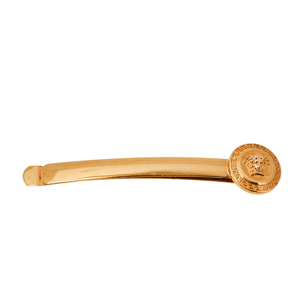 Versace Medusa Head Motif Gold Tone Hair Clip