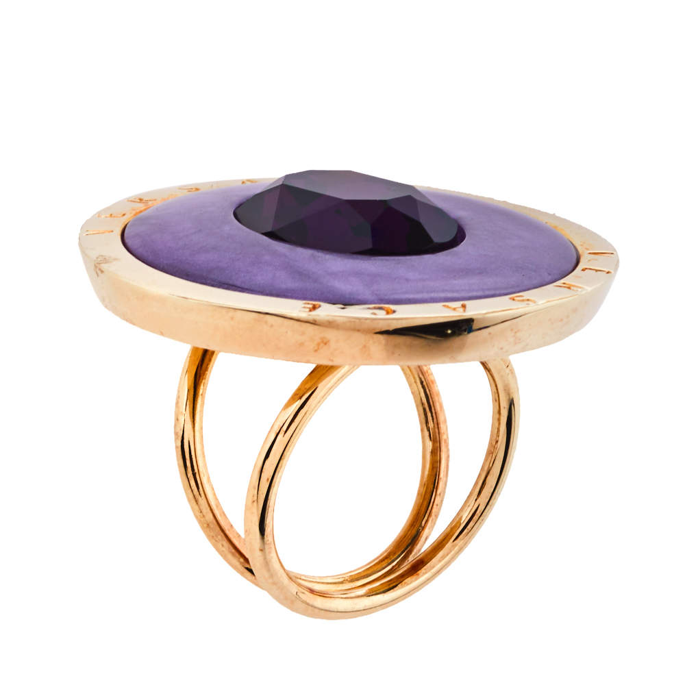 Versace Enamel Crystal Gold Tone Cocktail Ring Size 59