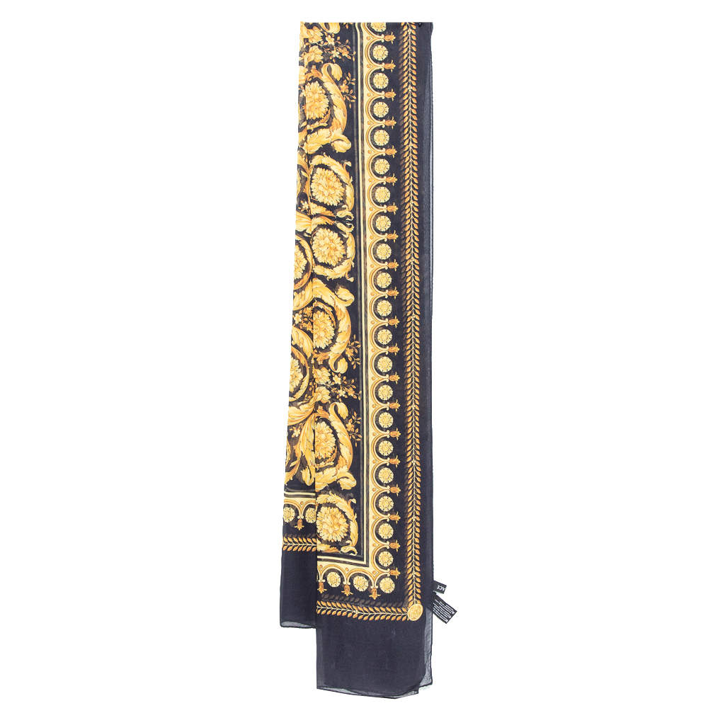 Pre Owned Versace Black Abstract Printed Silk Scarf
