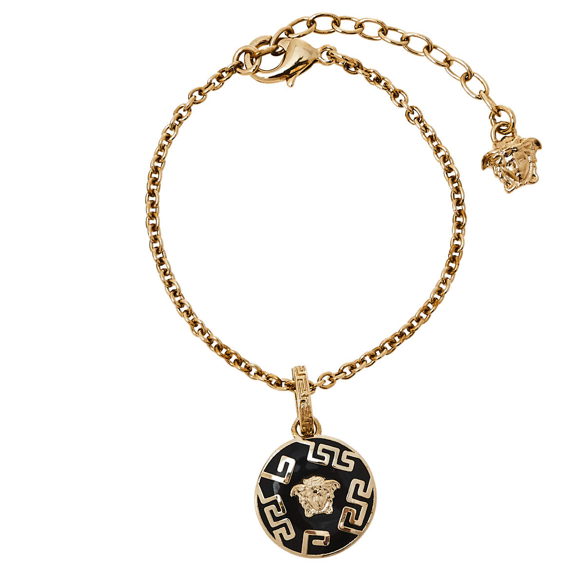 Versace Black Medusa Charm Gold Tone Chain Bracelet