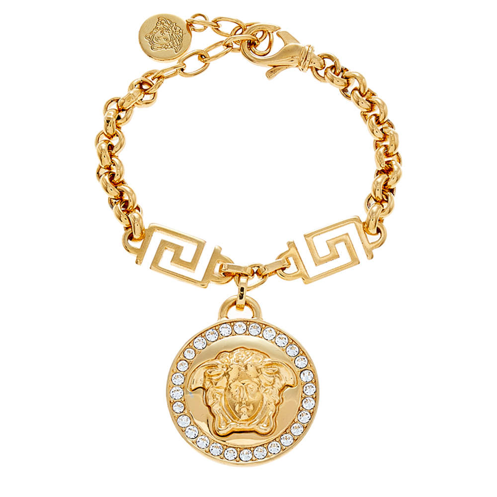 Pre Owned Versace Gold Tone Crystal Icon Medusa Bracelet