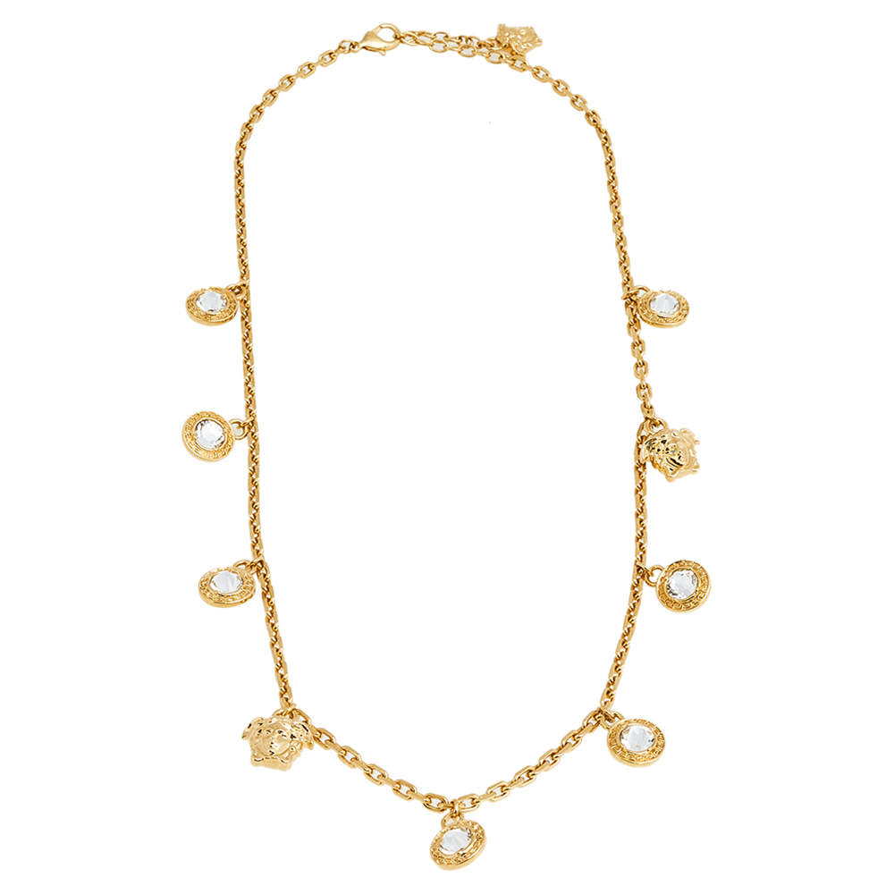 Pre Owned Versace Medusa and Crystal Gold Plated Necklace