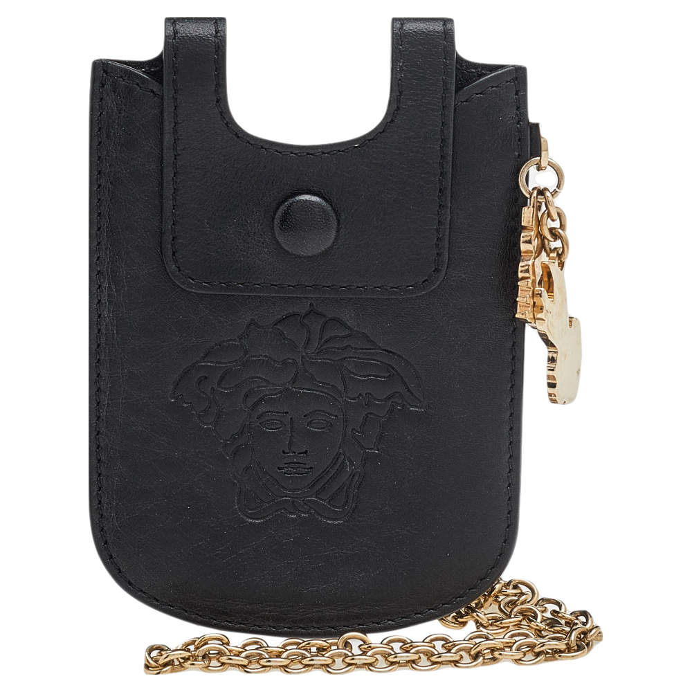Pre Owned Versace Black Leather Phone Holder