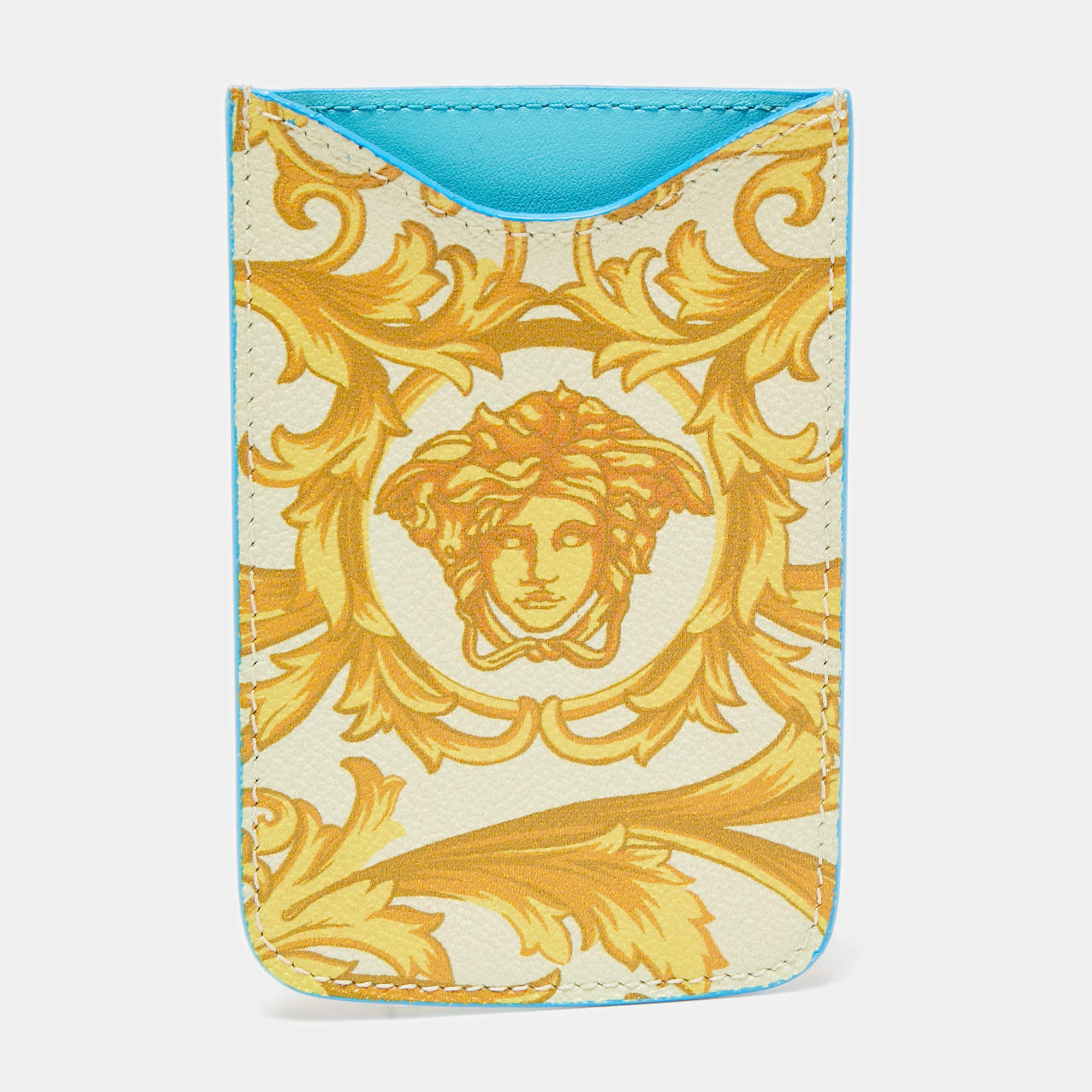 Pre Owned Versace Yellow/Blue Medusa Print Leather Phone Cover