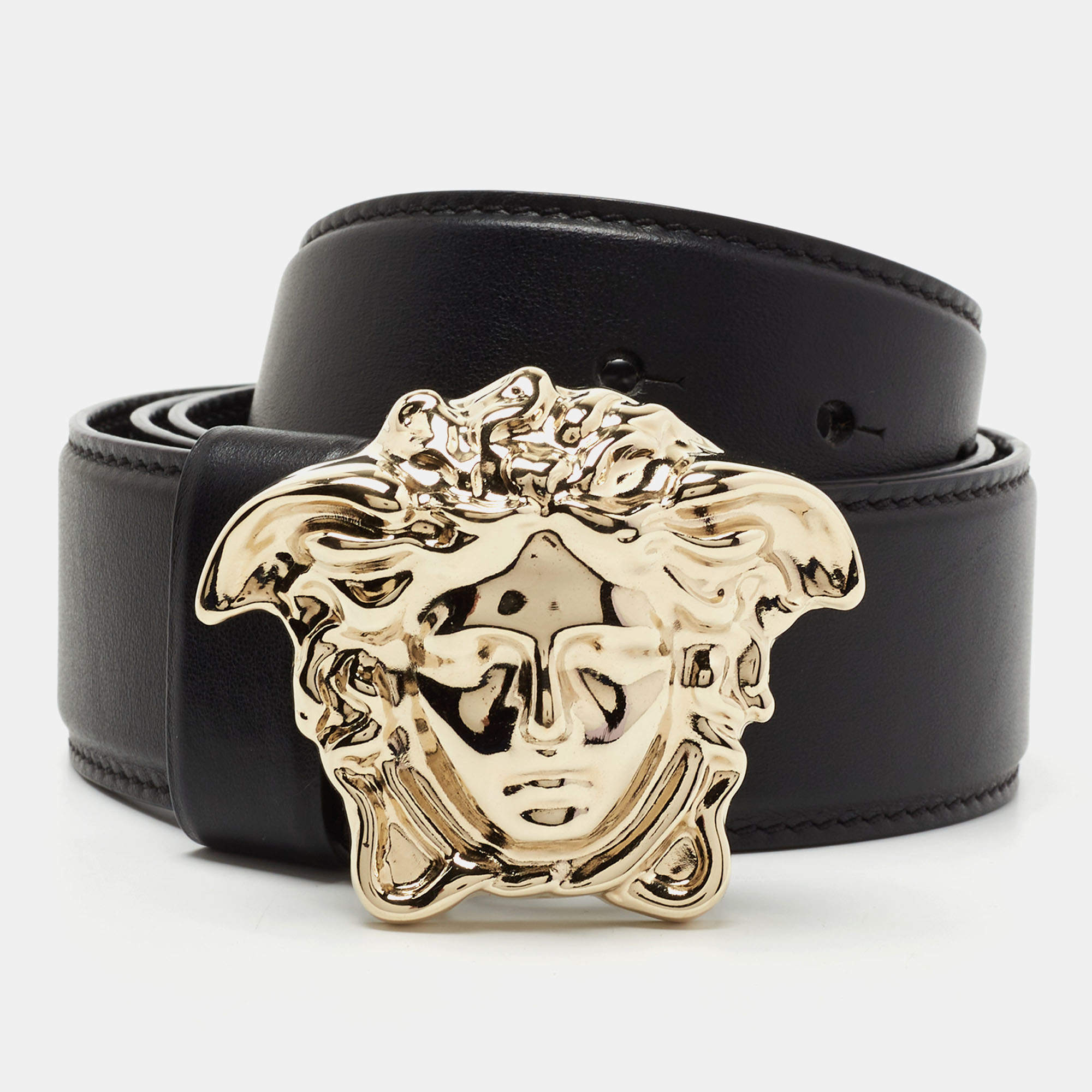 Versace Black Leather Medusa Buckle Belt 90 CM Versace | The Luxury Closet