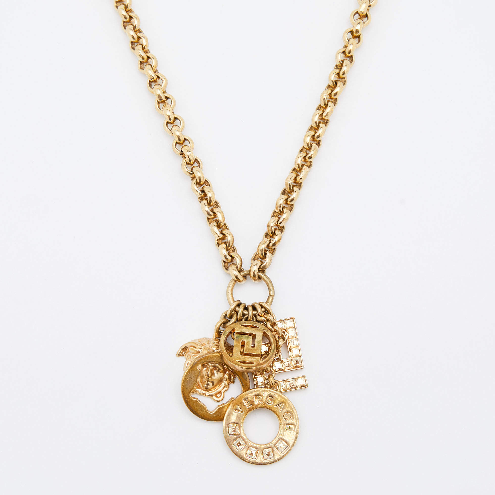 Versace Medusa Gold Tone Multi Charm Pendant Necklace