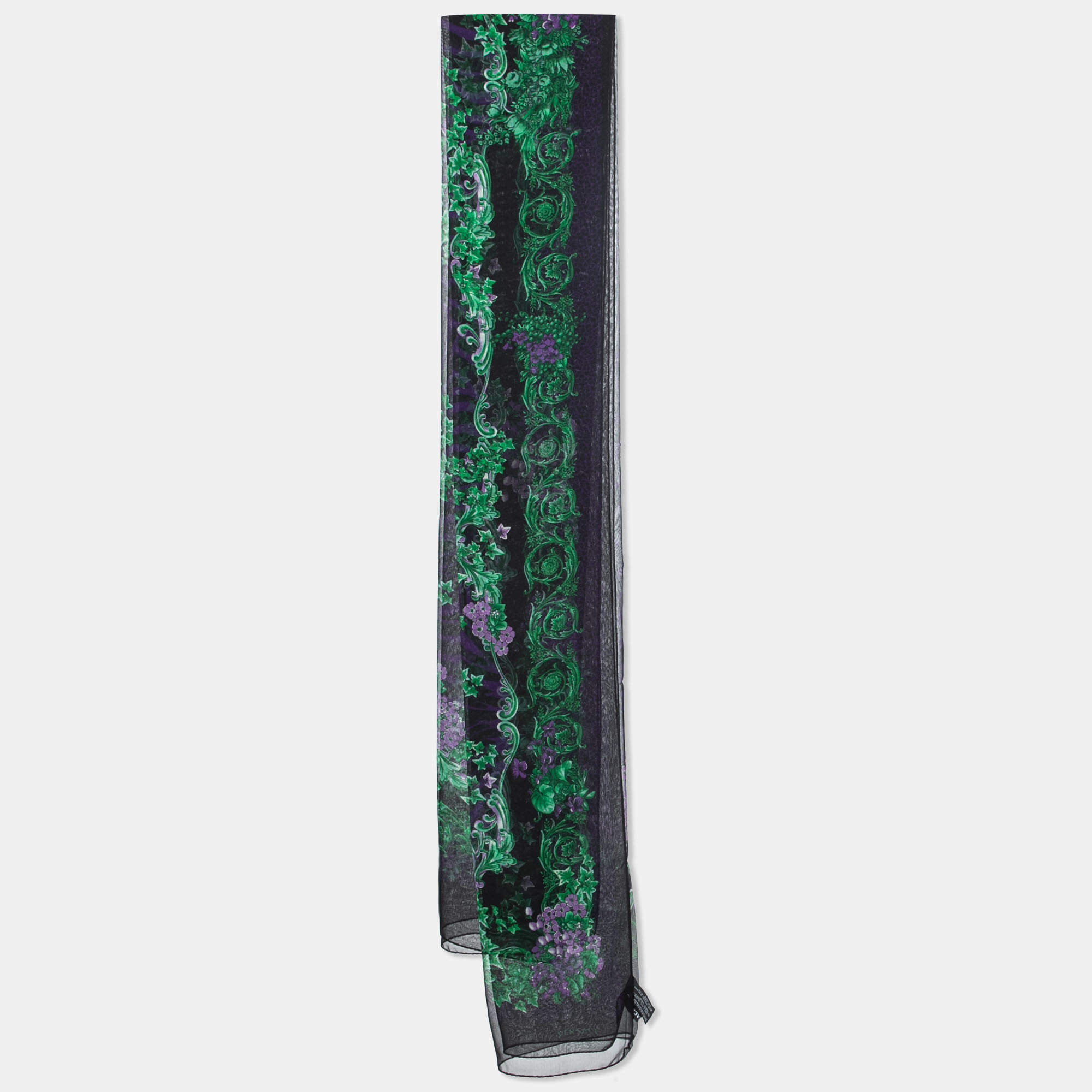 مملوكة مسبقًا Versace Black & Purple Floral Print Silk Stole 