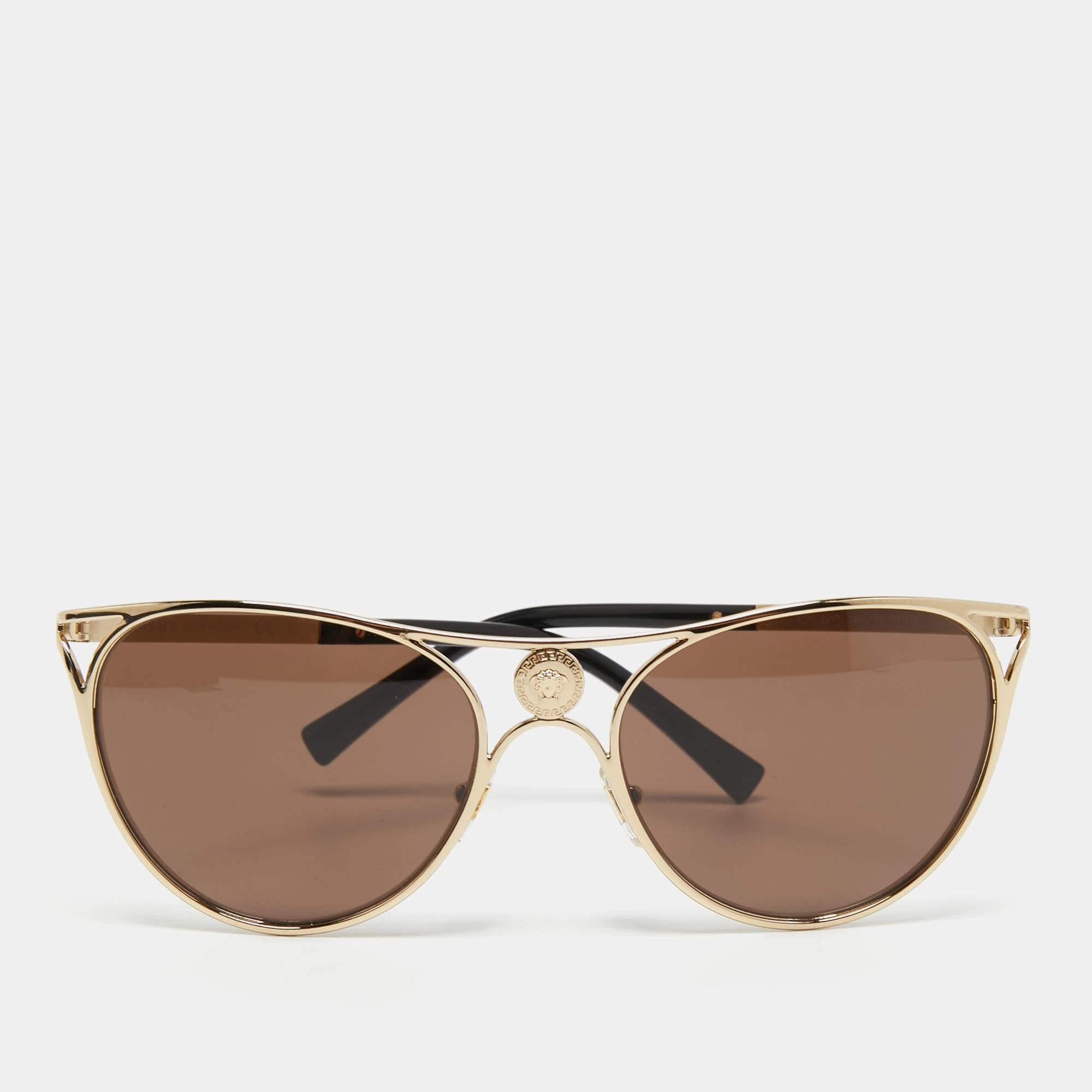 Pre Owned Versace Gold/Black Mod.2237 Aviator Gradient Sunglasses