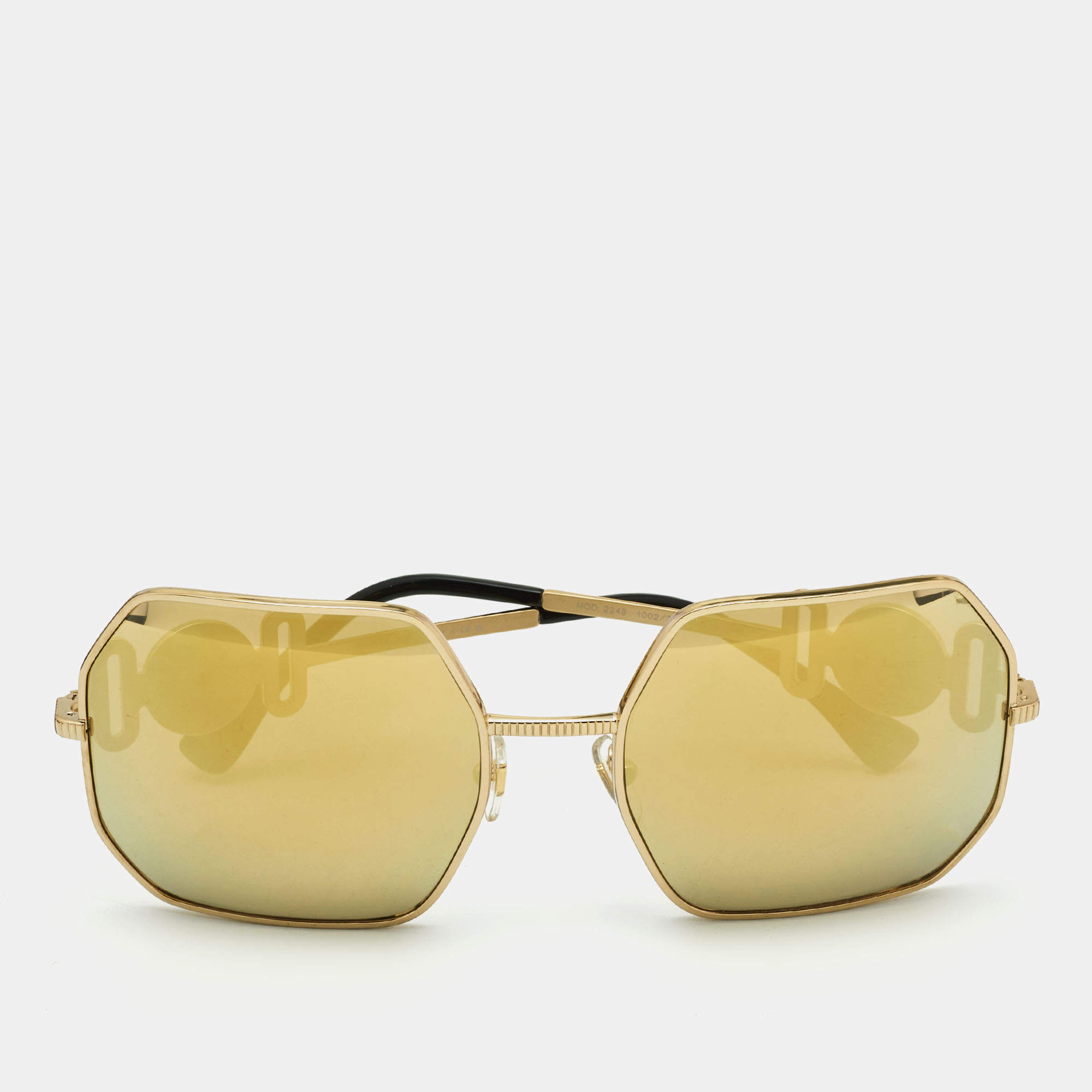 Pre Owned Versace Gold MOD 2248 Icon Medusa Mirrored Sunglasses