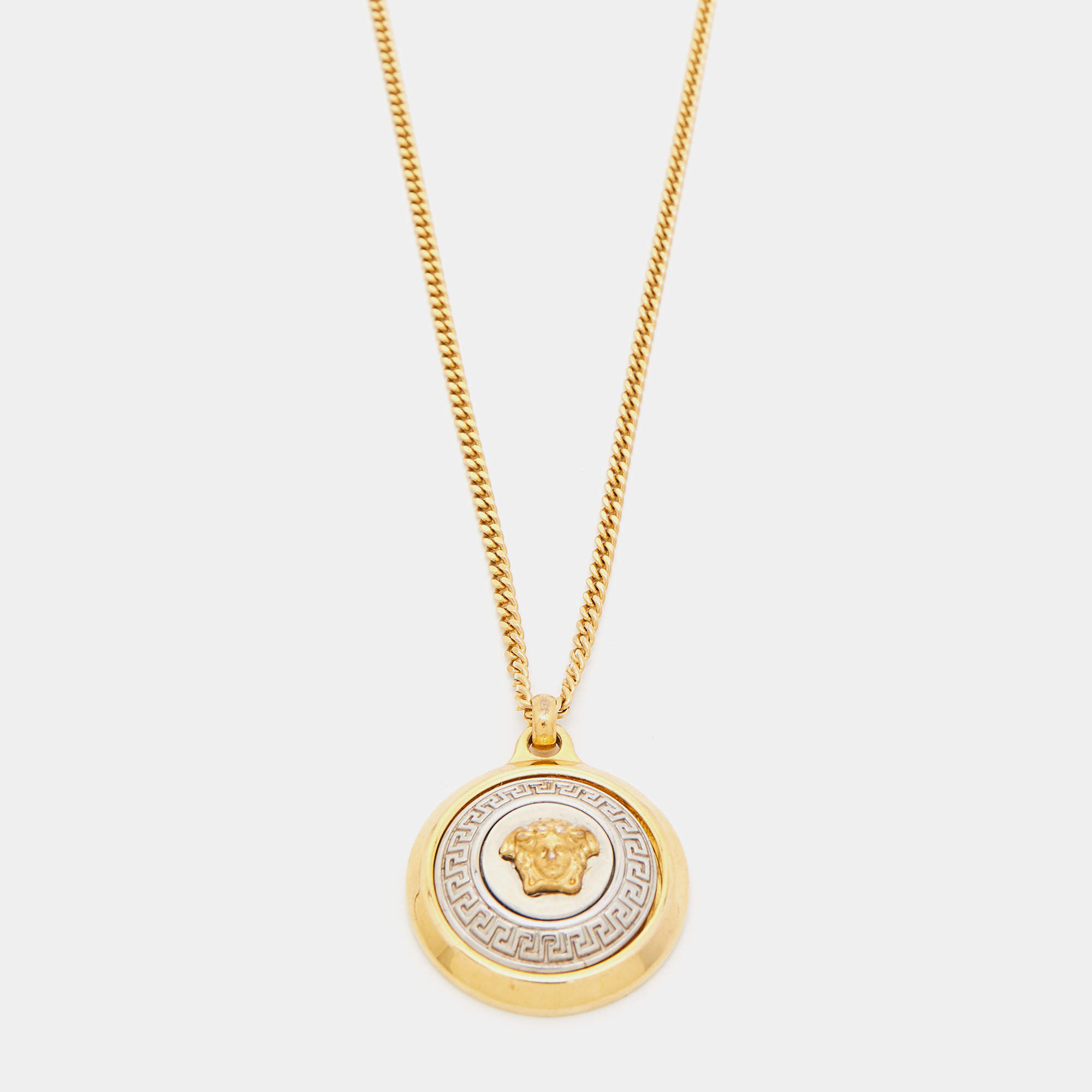 Versace Medusa Medallion Two Tone Pendant Chain Necklace