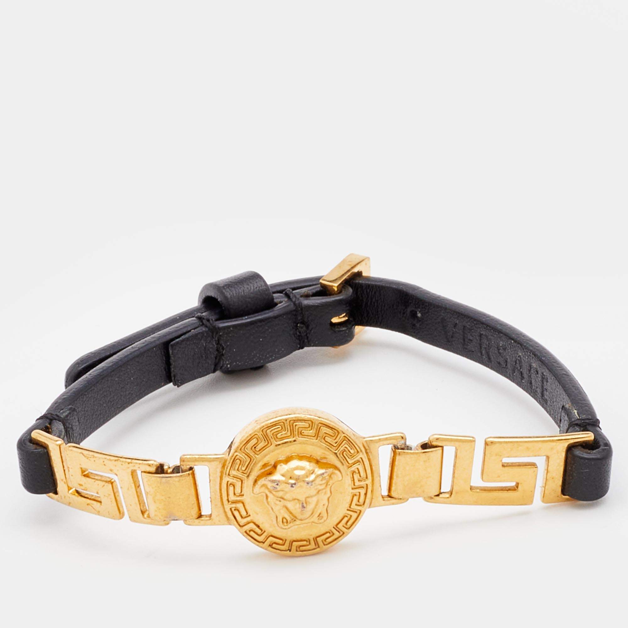 Versace Medusa Leather Gold Tone Bracelet