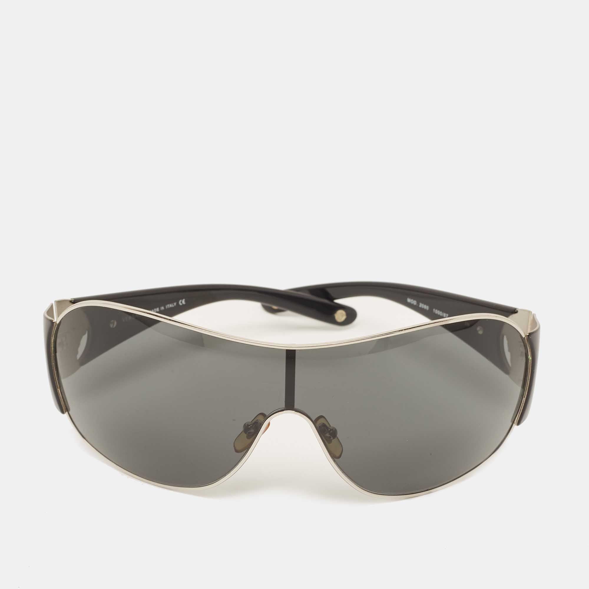 Pre Owned Versace Black/Silver MOD2080 Shield Sunglasses