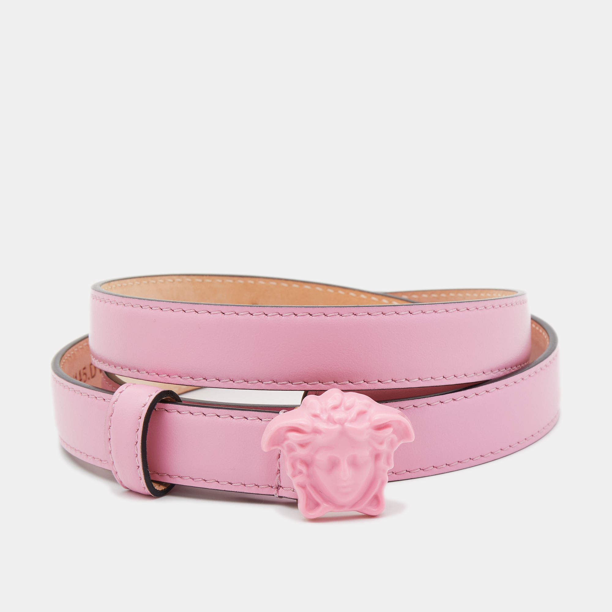 Pre Owned Versace Pink Leather Medusa Icon Slim Belt 95CM