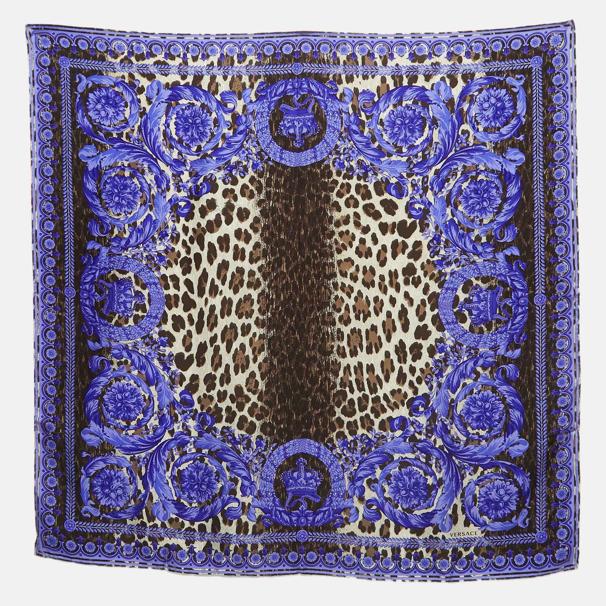 Versace Purple Animal & Baroque Print Silk Scarf