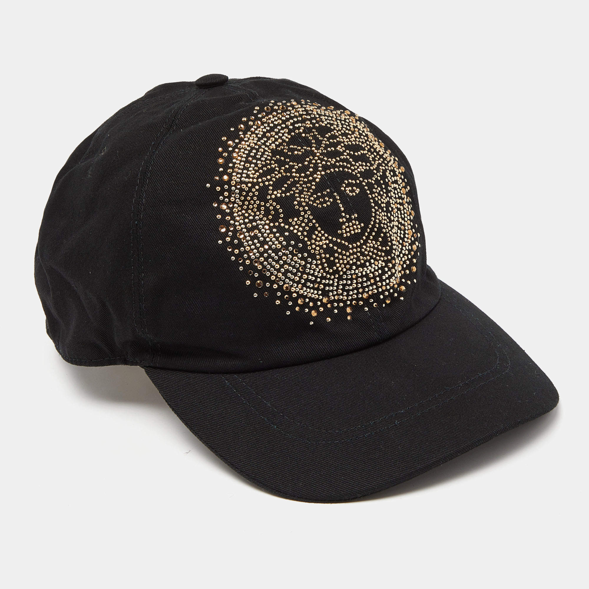 Pre Owned Versace Black Studded Medusa Cotton Blend Baseball Cap Size 57