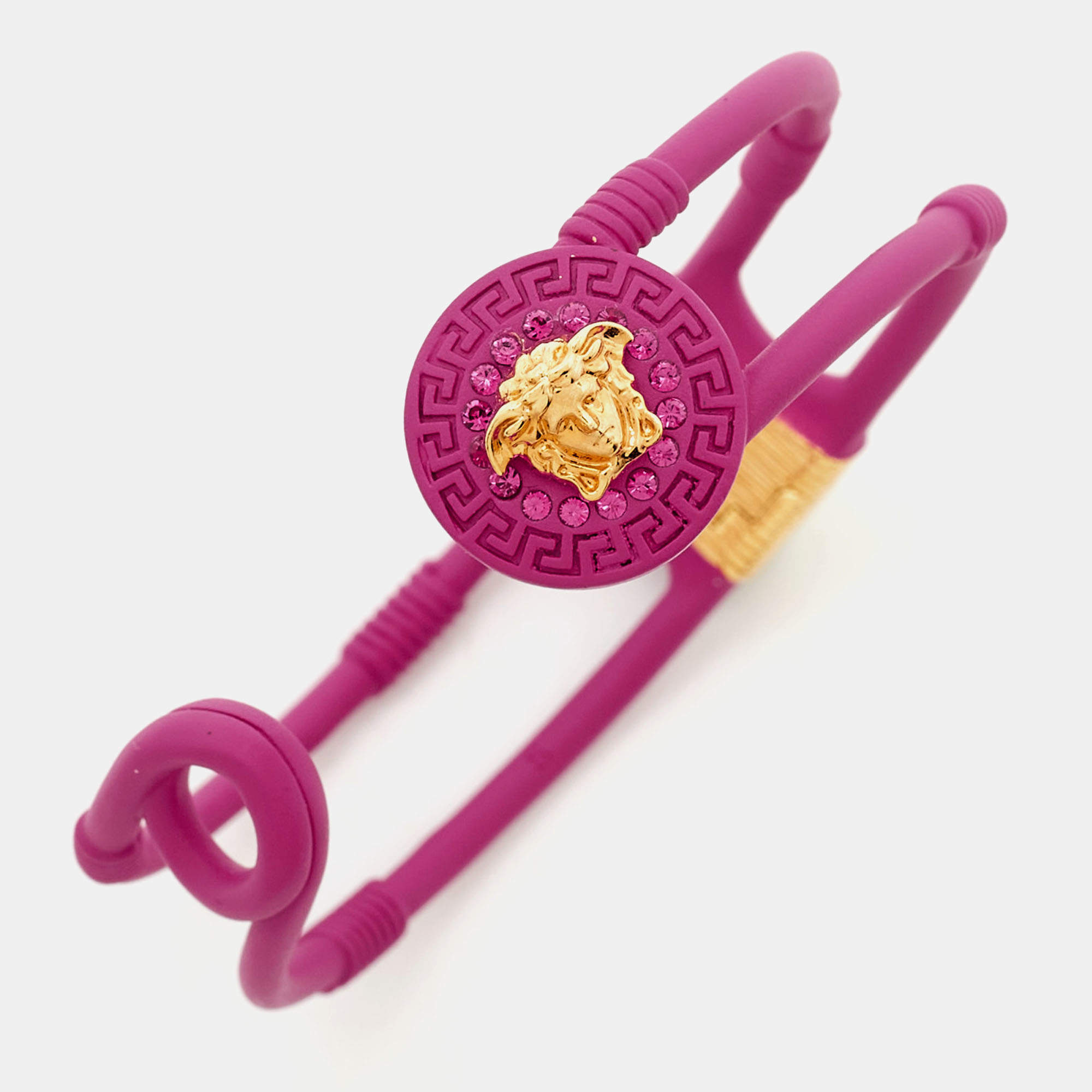 Pre Owned Versace Medusa Safety Pin Two Tone Metal Crystal Bracelet