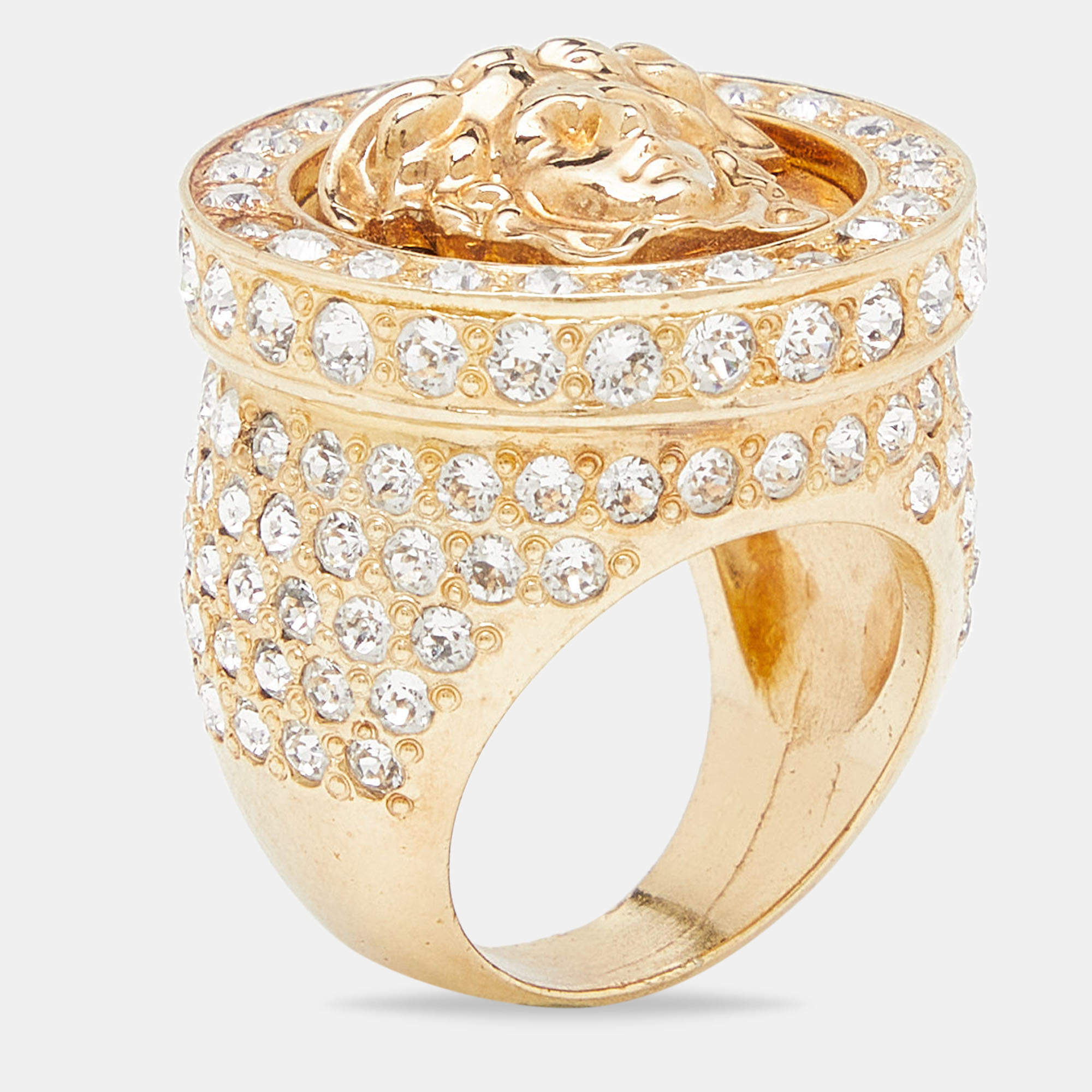 Versace Medusa Crystal Gold Tone Ring Size 58