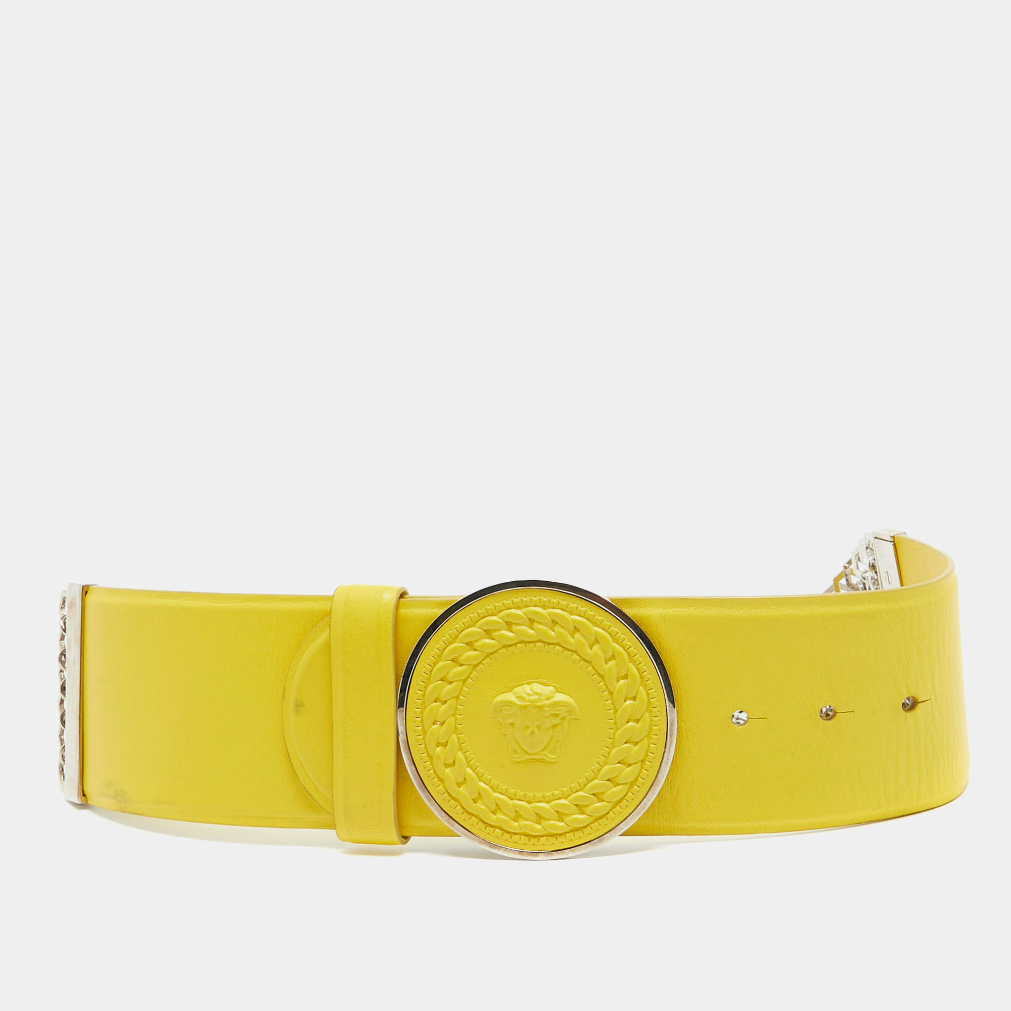 Versace Yellow Leather and Chainlink Medussa Round Belt 75CM