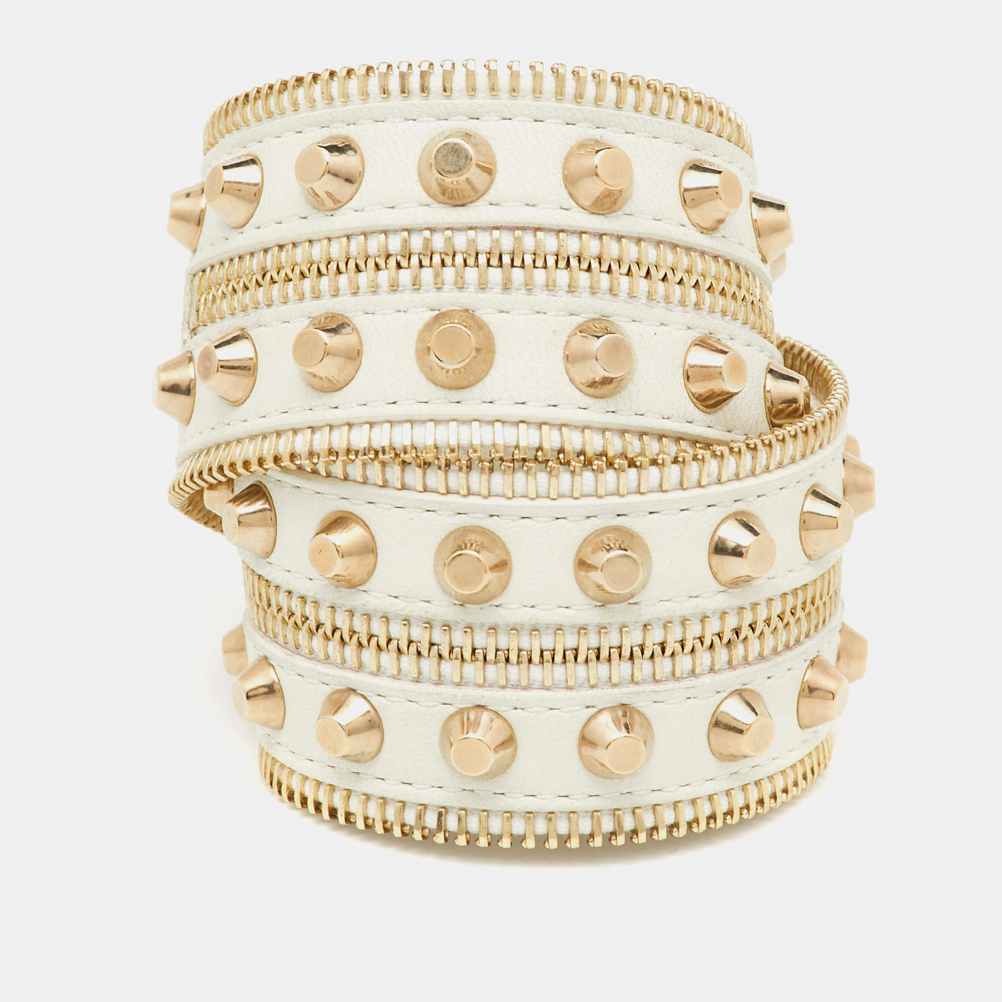 Versace White Leather Studded Double Wrap Wide Bracelet