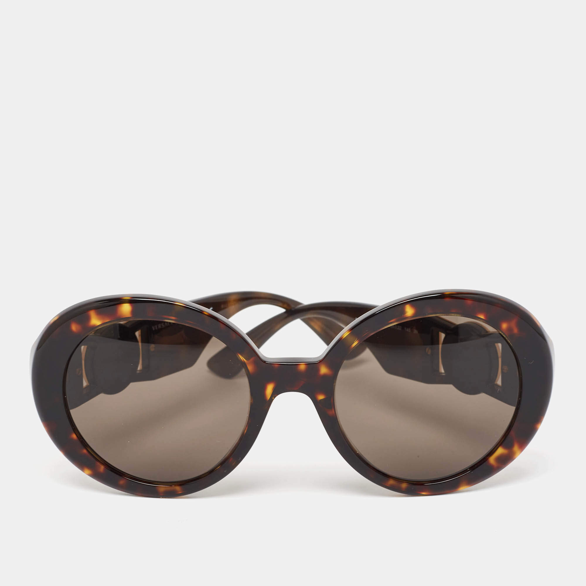 Pre Owned Versace Brown Tortoise MOD 4414 Medusa Round  Sunglasses