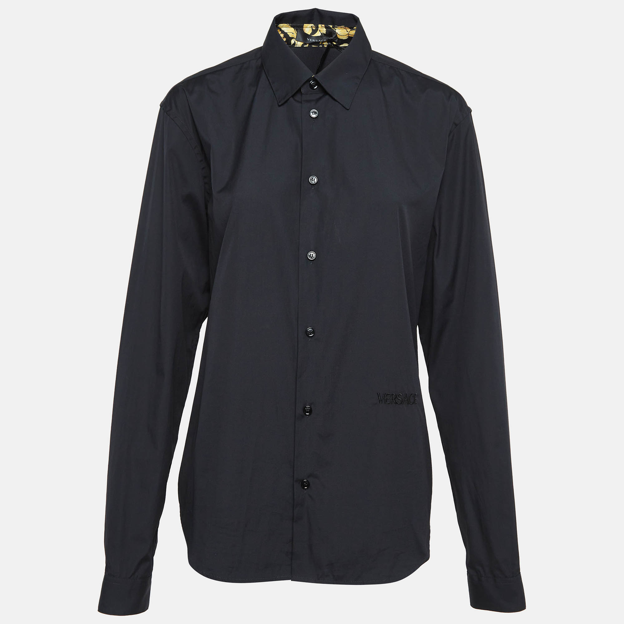 Pre Owned Versace Black Printed Cuff Cotton Long Sleeve Shirt S