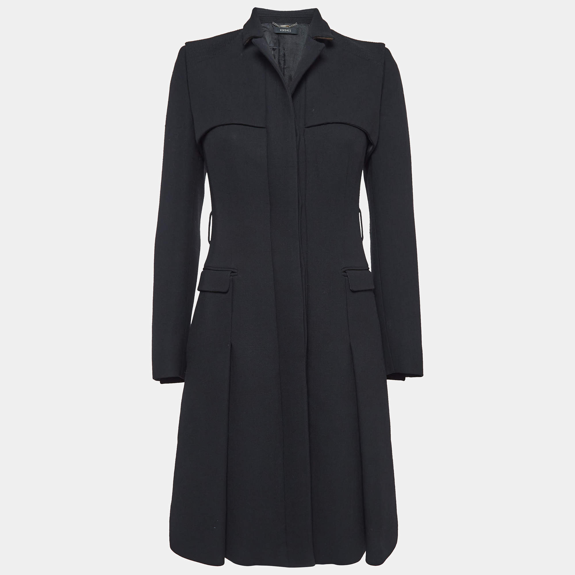 Versace Black Wool Single-Breasted Trench Coat S
