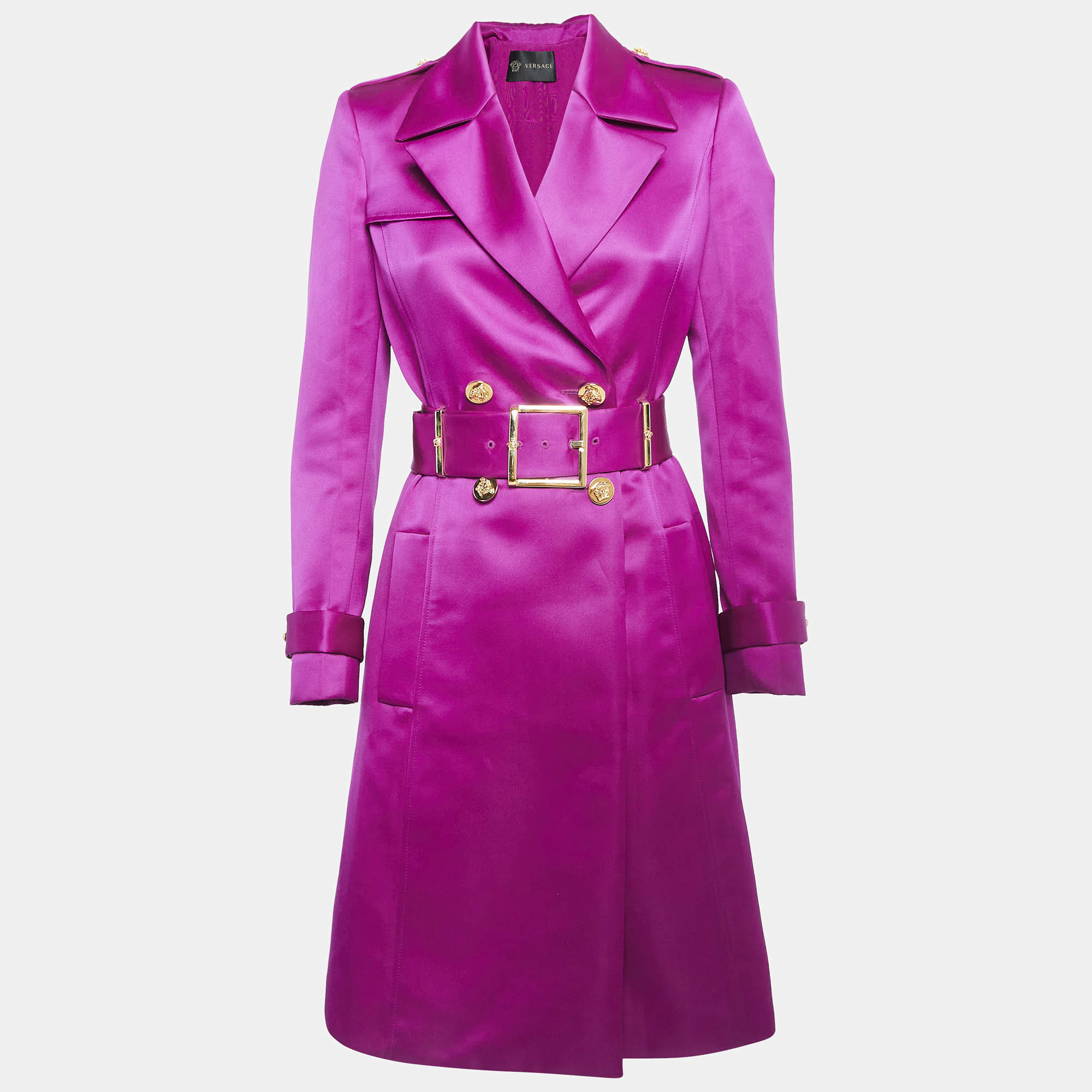 Pre Owned Versace Pink Crepe Double Breasted Button Detail Trench Coat S