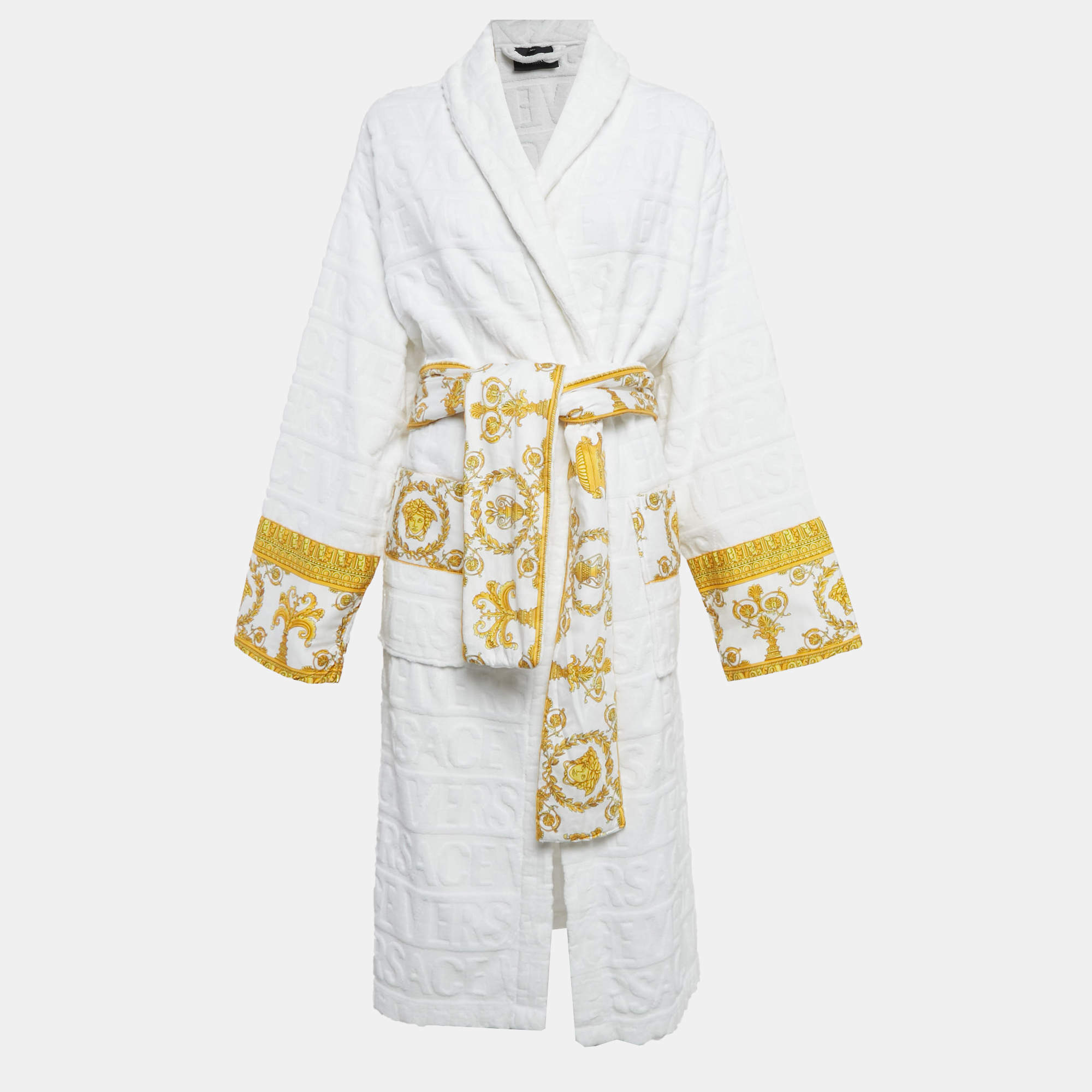 Pre Owned Versace Home White Monogram Medusa Amplified Terry Bathrobe XL