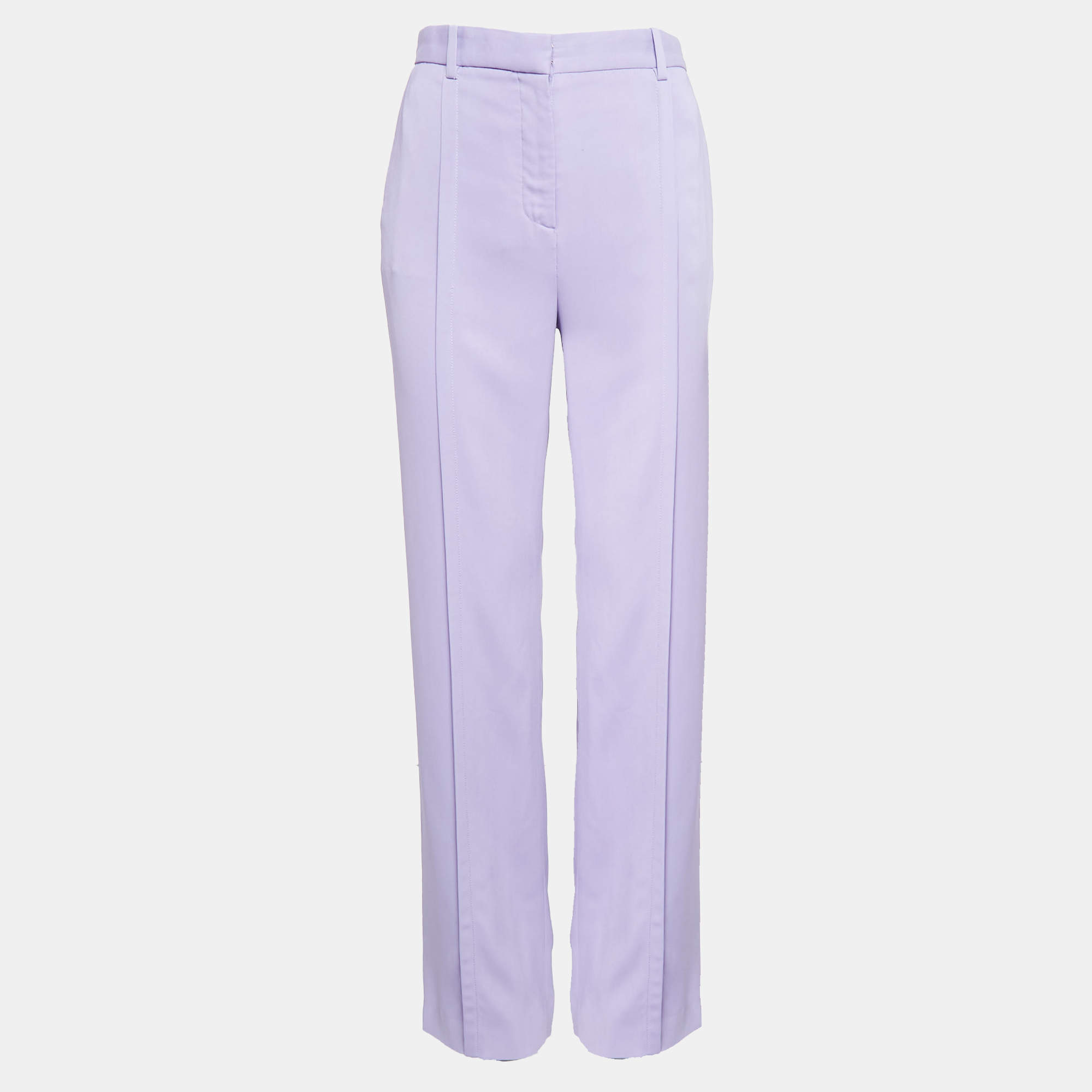 Pre Owned Versace Light Purple Crepe Pleated Straight Leg Trousers S 