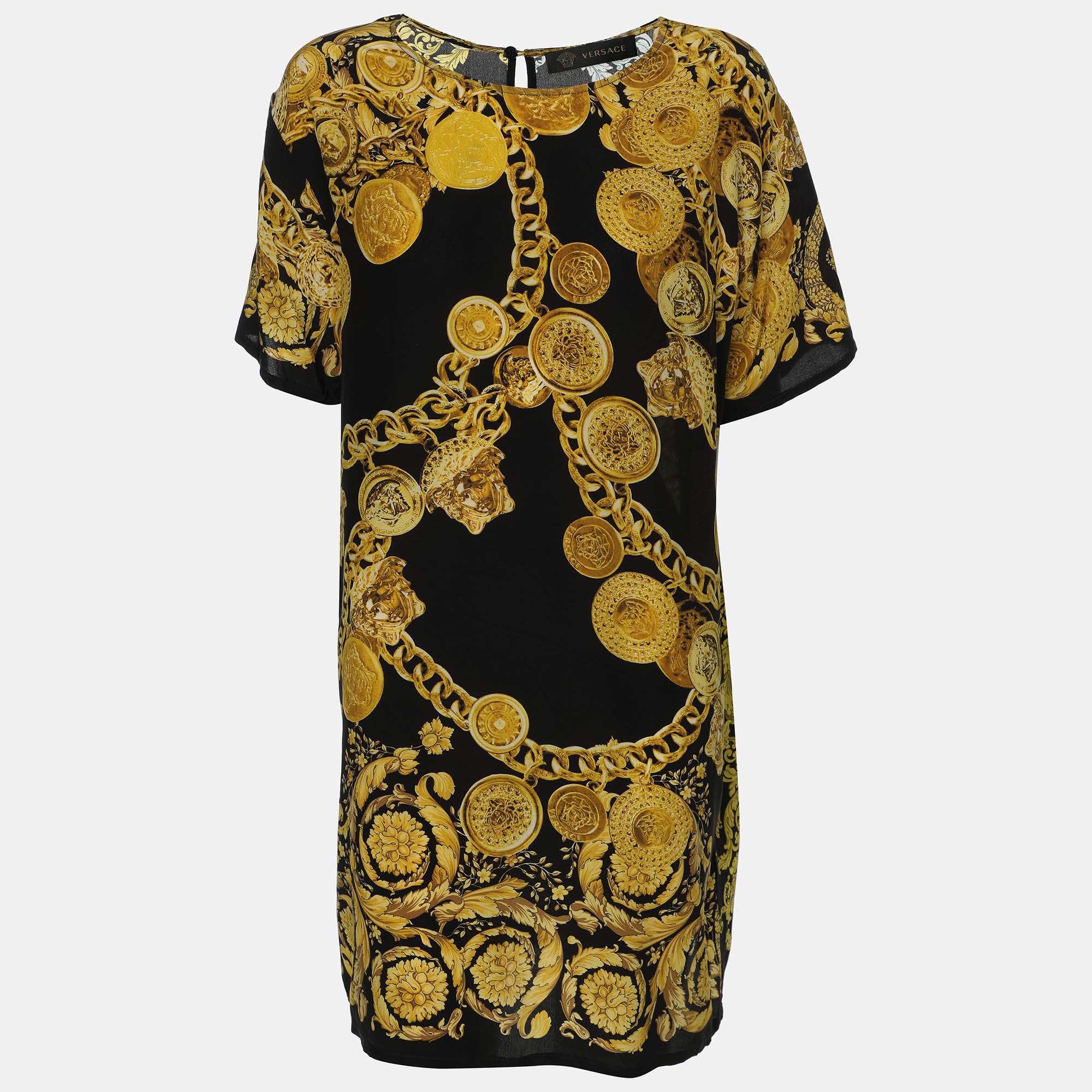 Versace Black/Gold Baroque Chain Printed Top L
