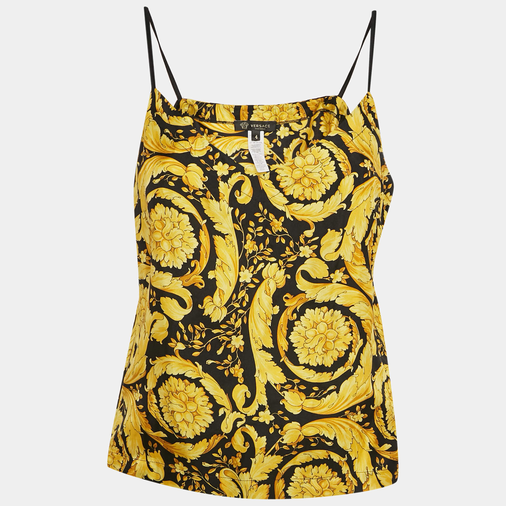 Versace Underwear Yellow Barocco Print Silk Camisole XL