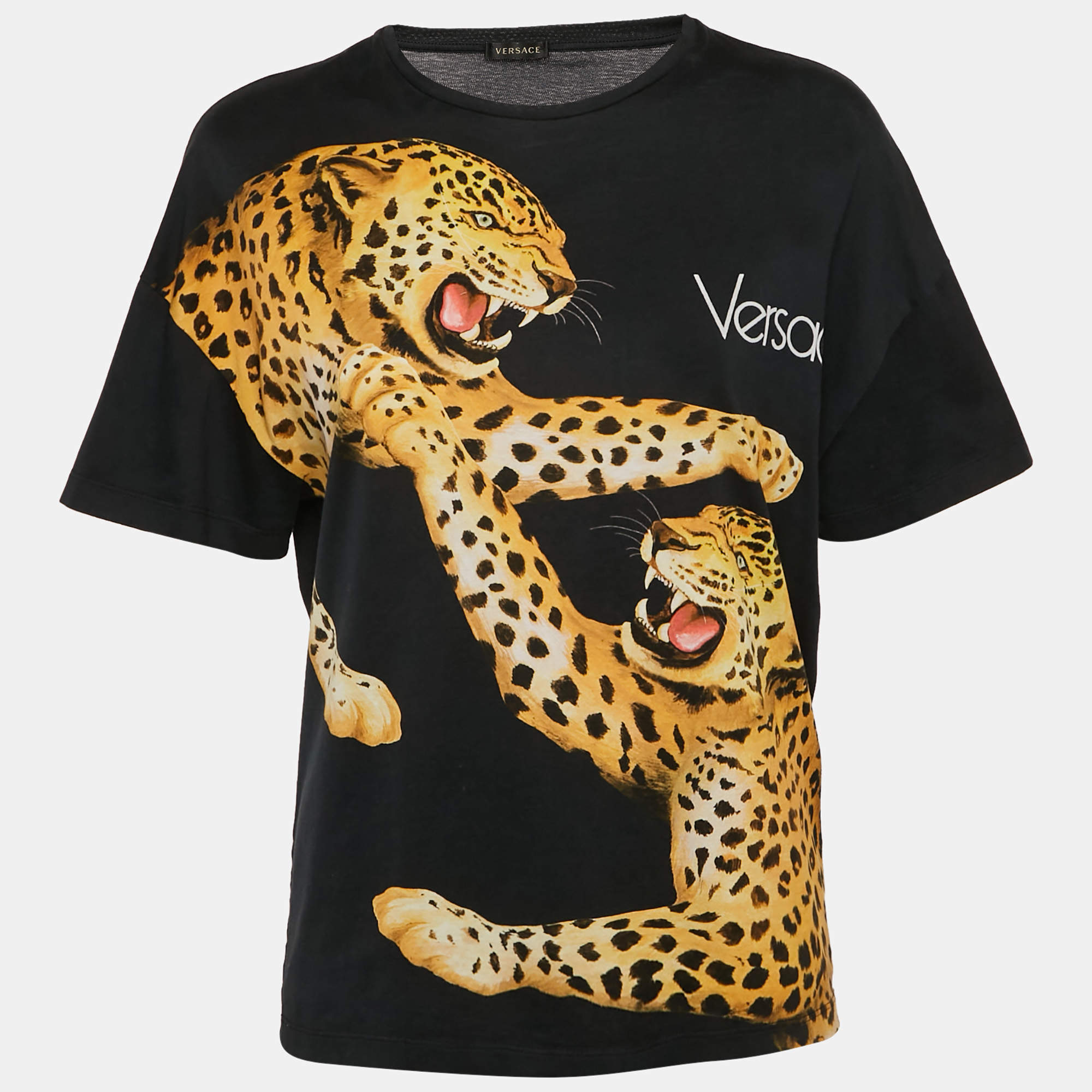 Versace Black Printed Cotton Crew-Neck T-Shirt S