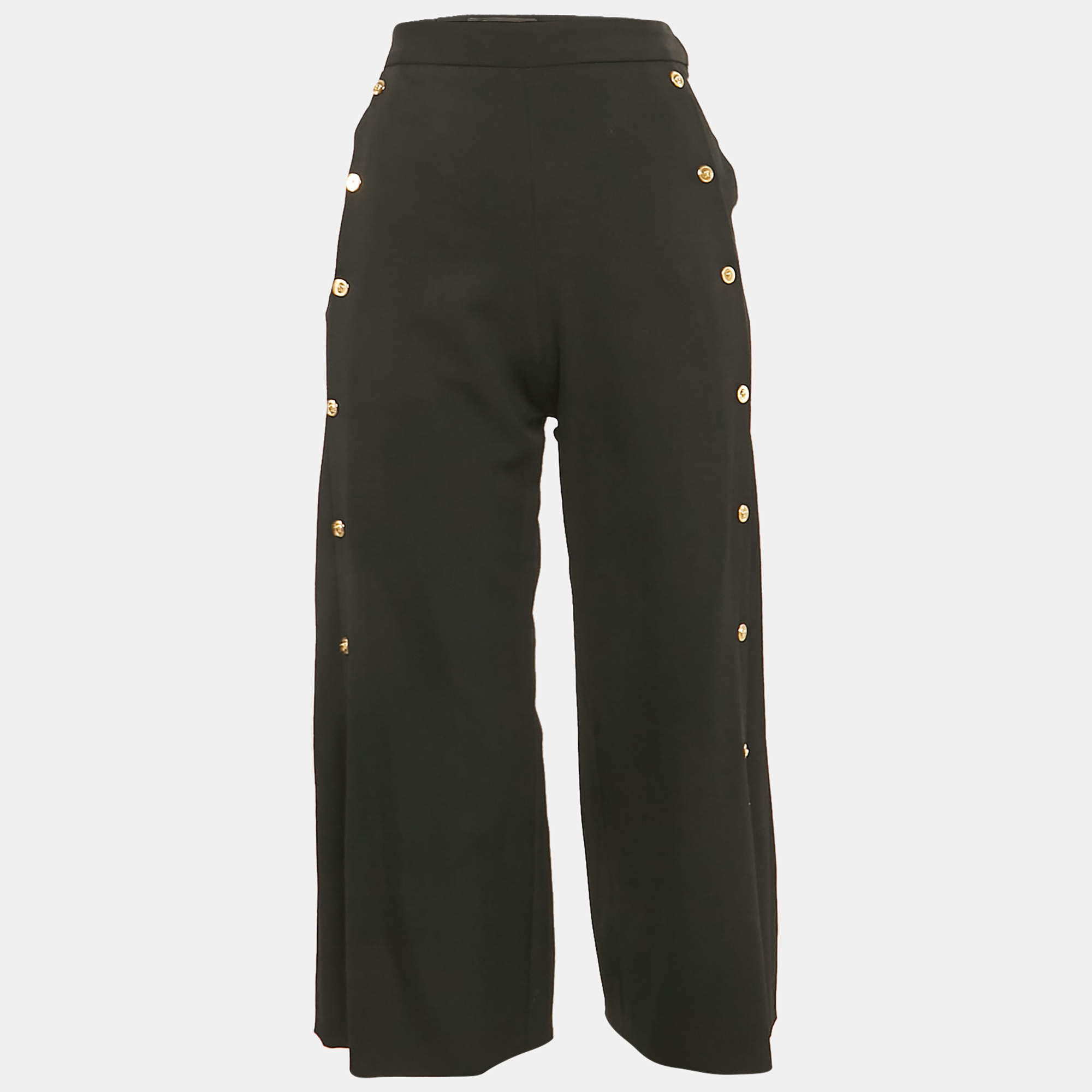 Versace Black Virgin Wool Button Detail Capri Pants S