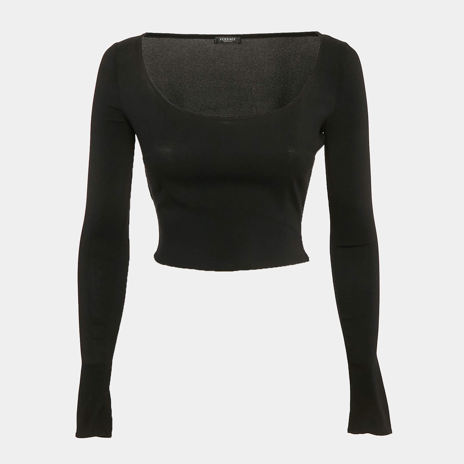Versace Black Jersey Long Sleeve Crop Top S