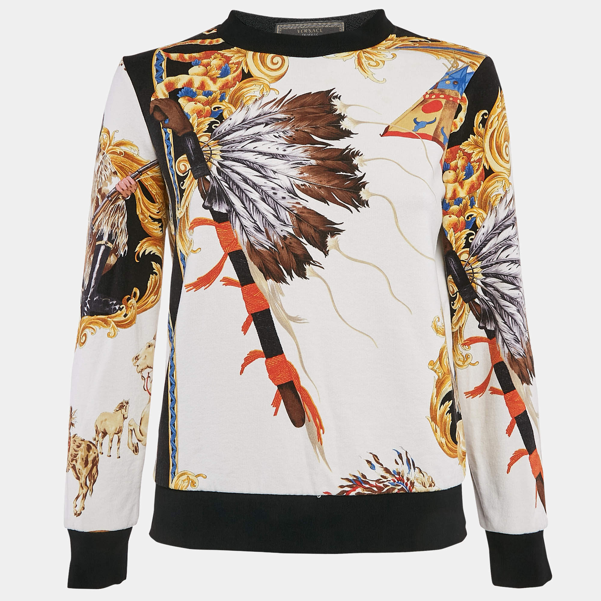 Versace Multicolor Printed Cotton Crew Neck Sweatshirt XS