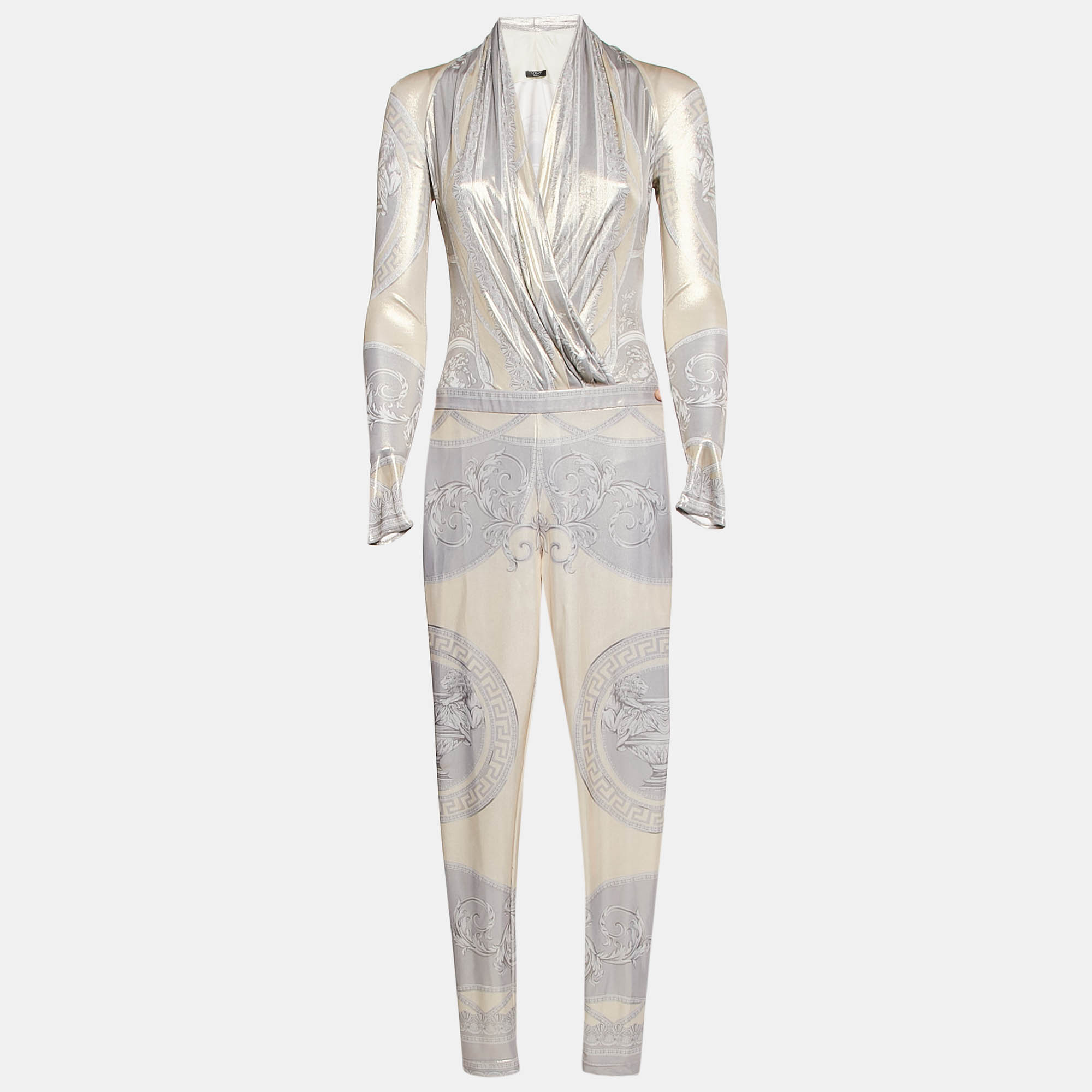 Versace Gold Printed Jersey Bodysuit and Leggings Set XS