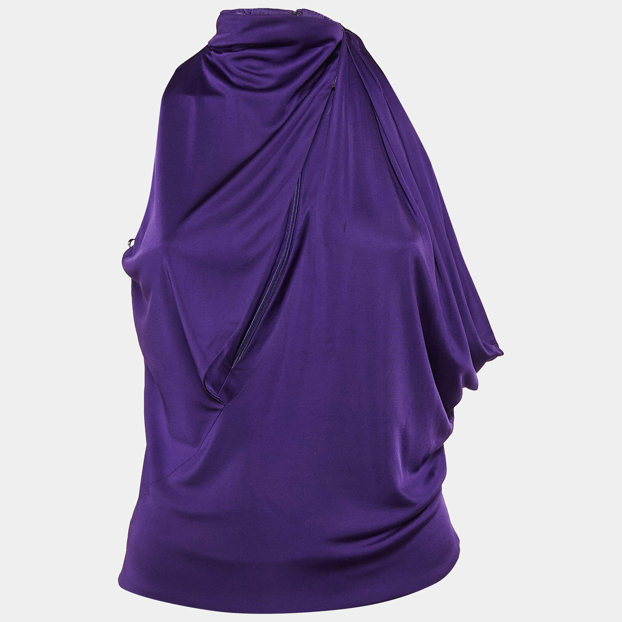 Pre Owned Versace Purple Jersey Cut-Out Sleeveless Top S