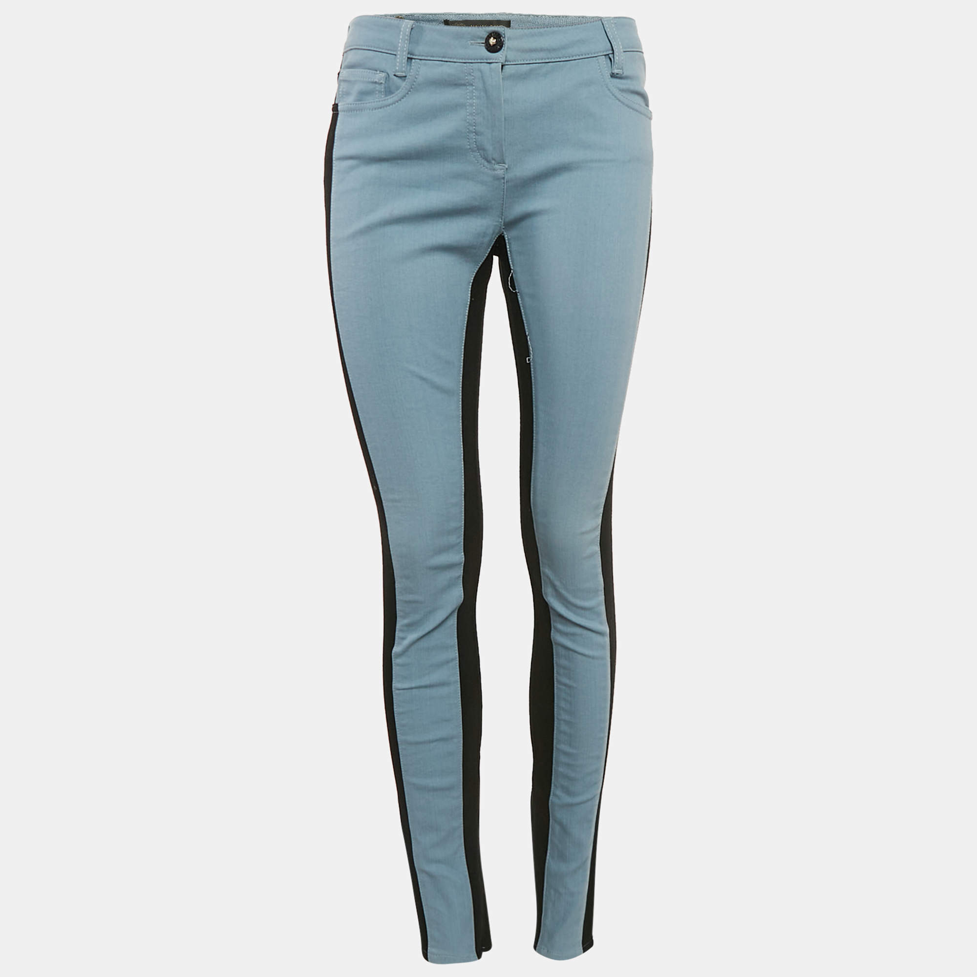 Pre Owned Versace Blue/Black Denim and Cotton Skinny Jeans M Waist 28"