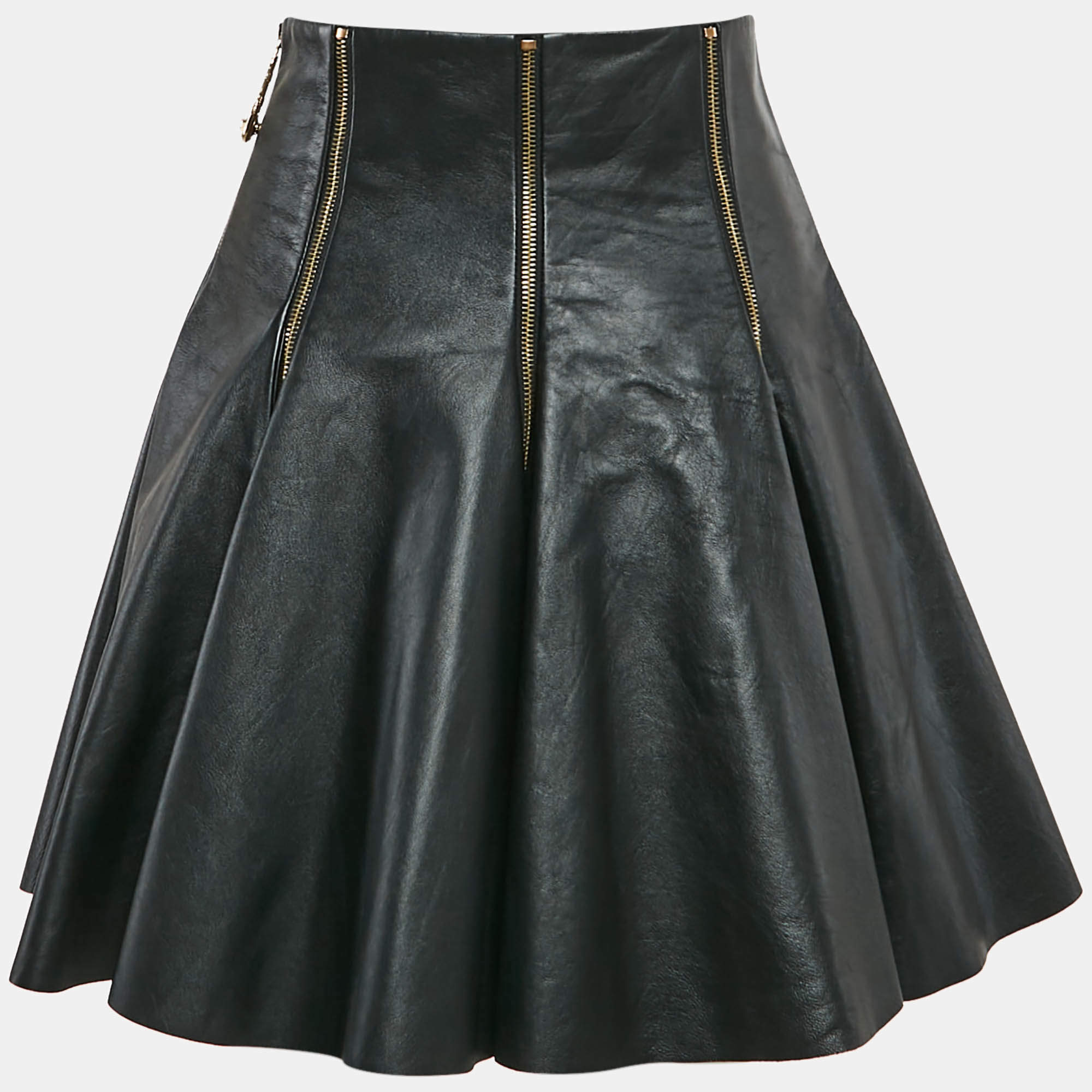 ミニスカート Versace Flared Mini Skirt With l Detail Versace Black Leather Zipper Detail Flared Mini Skirt M