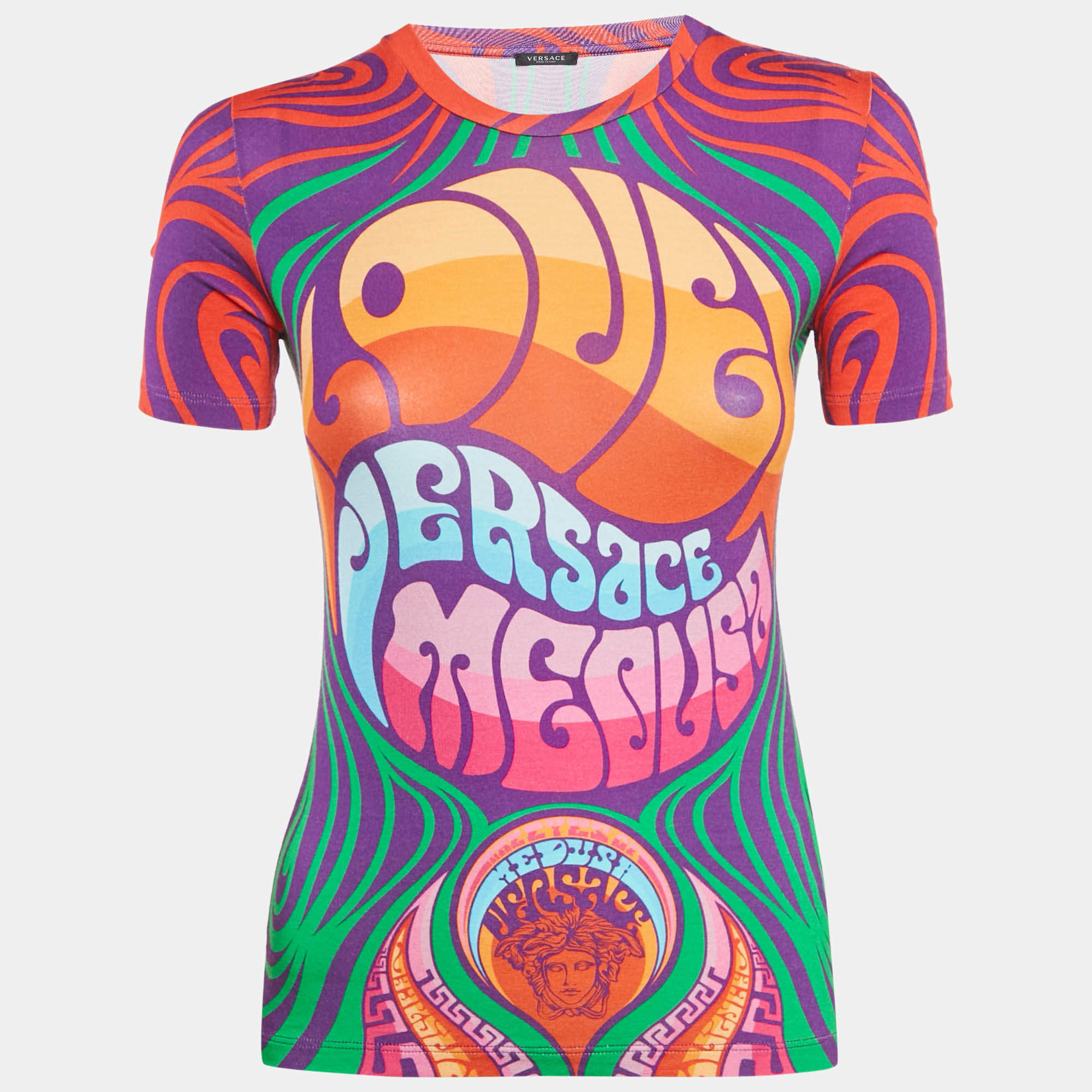 Pre Owned Versace Multicolor Printed Jersey Crew Neck T-Shirt S