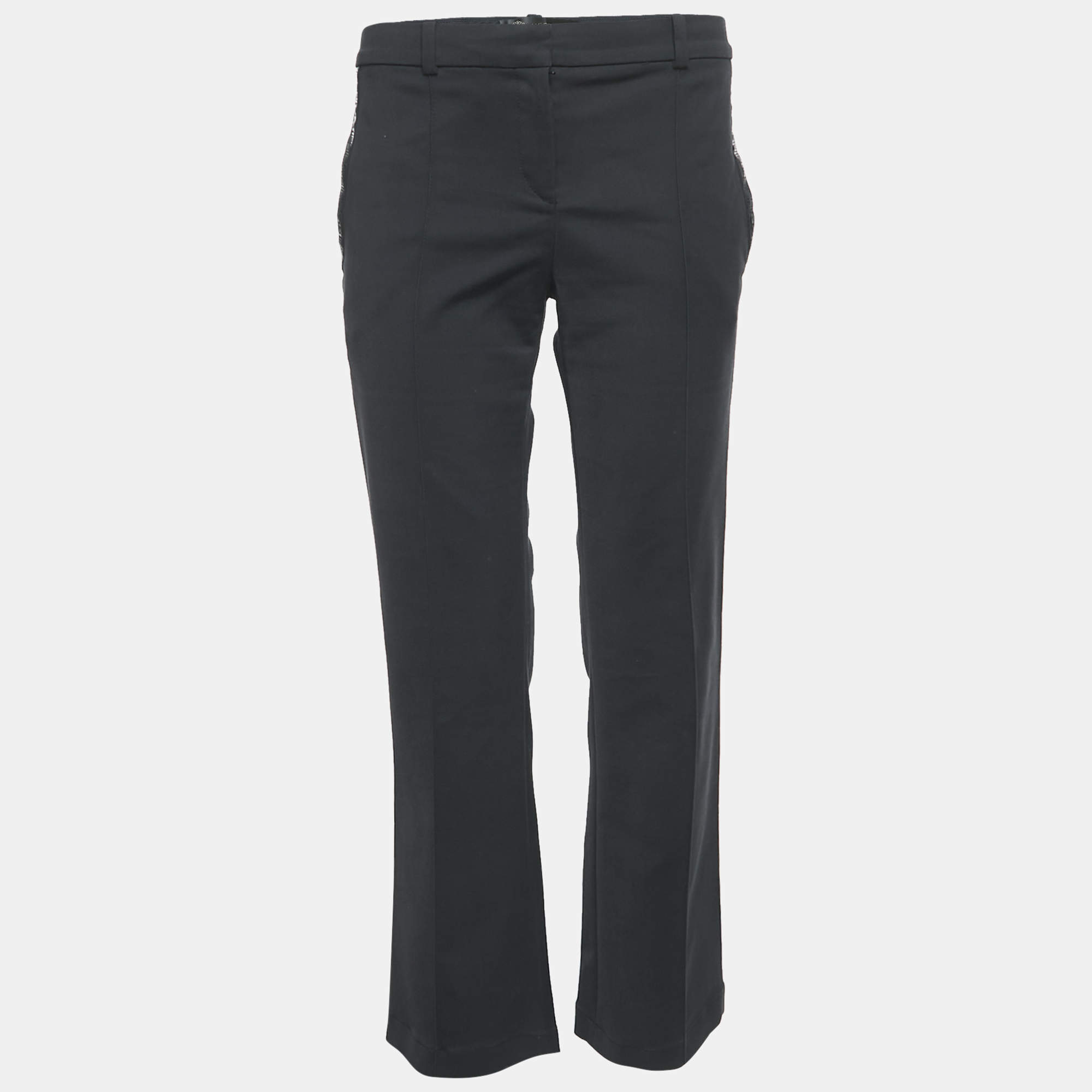Versace Black Greek Key Pocket Detail Straight Leg Trousers L