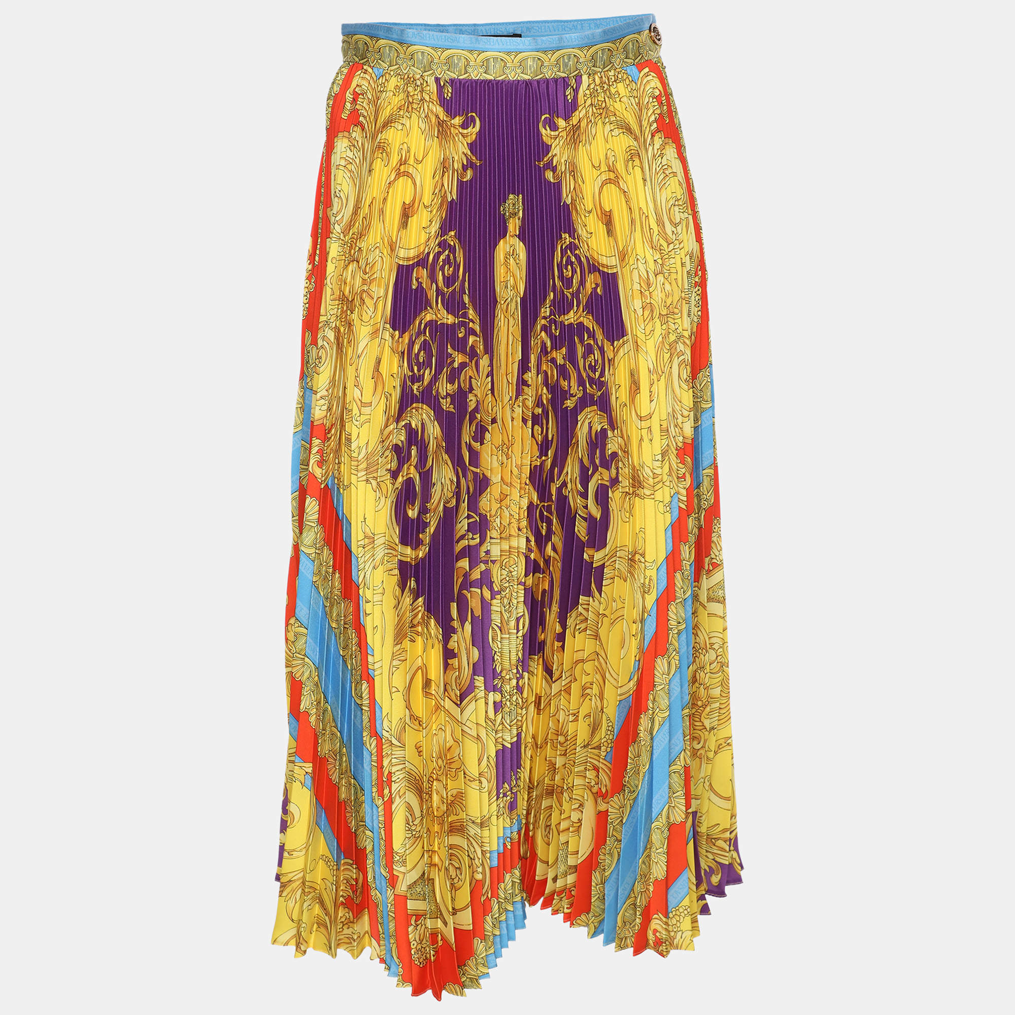 Versace Multicolor Printed Satin Ruffled Skirt S